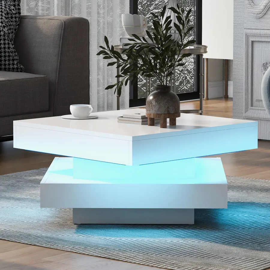 Couchtisch Quadrato mit drehbarer Platte und LED