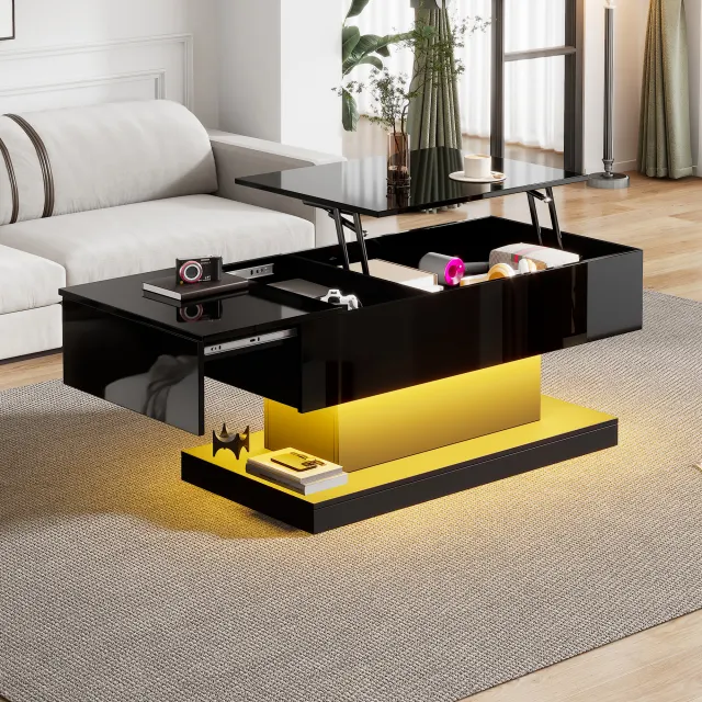 Couchtisch mit Liftfunktion und LED-Beleuchtung