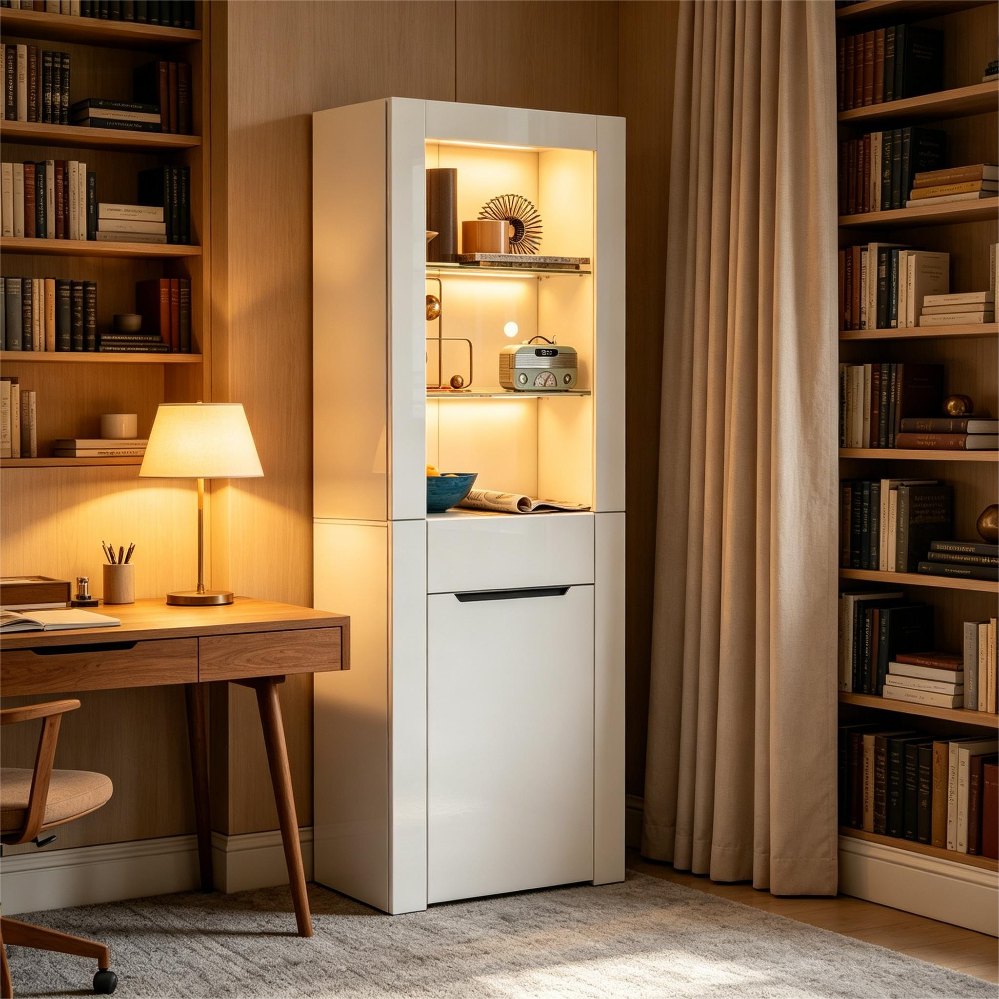 N625P216796797WVitrine With App LED Lights Bookcase Filing Cabinet Standing Display Cabinet Storage Cabinet With Shelves Display Cabinet Kitchen Cabinet Bookcase For Kitchen Living Room Office Dining