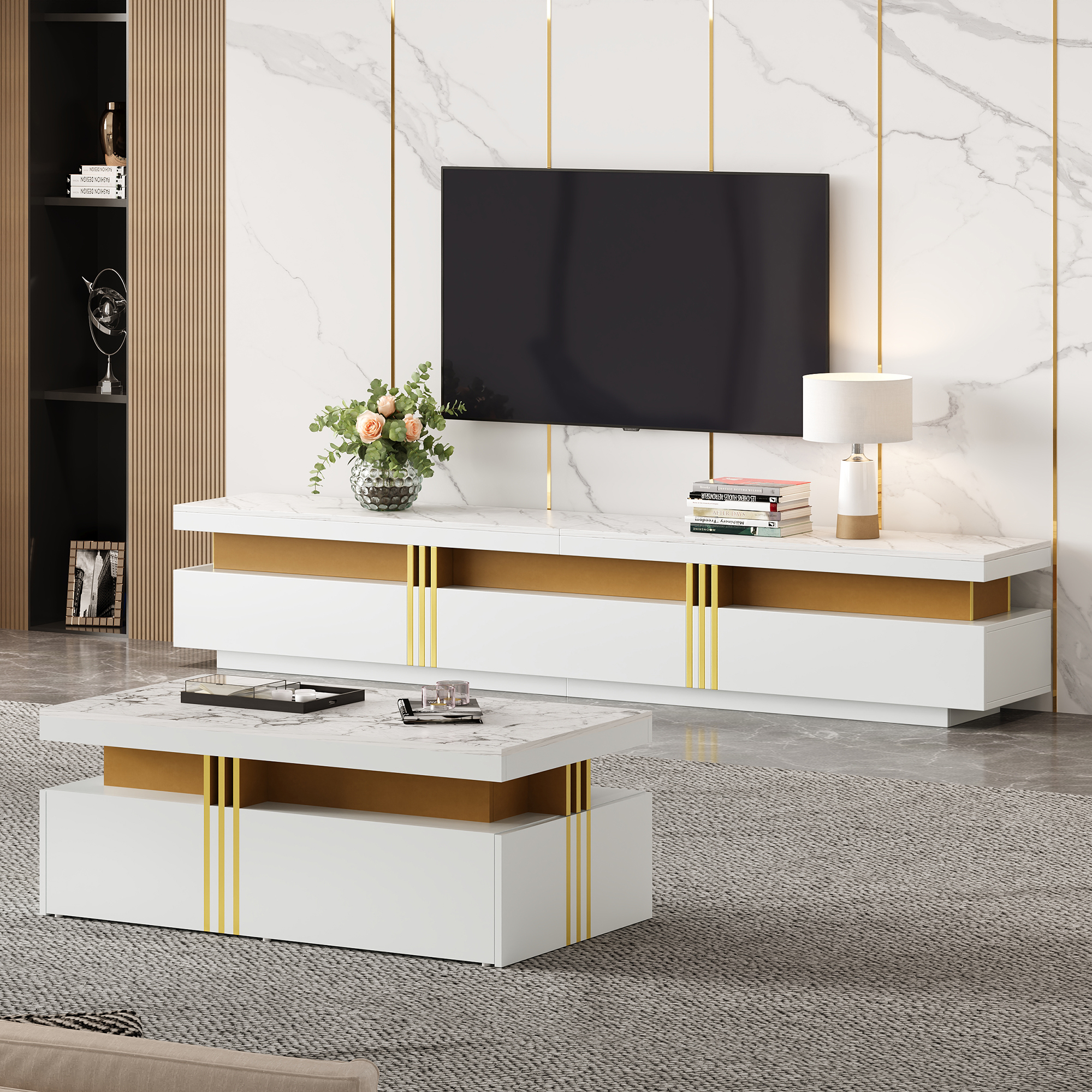 Ensemble de placard TV blanc, ensemble de placard de salon, meuble TV table basse