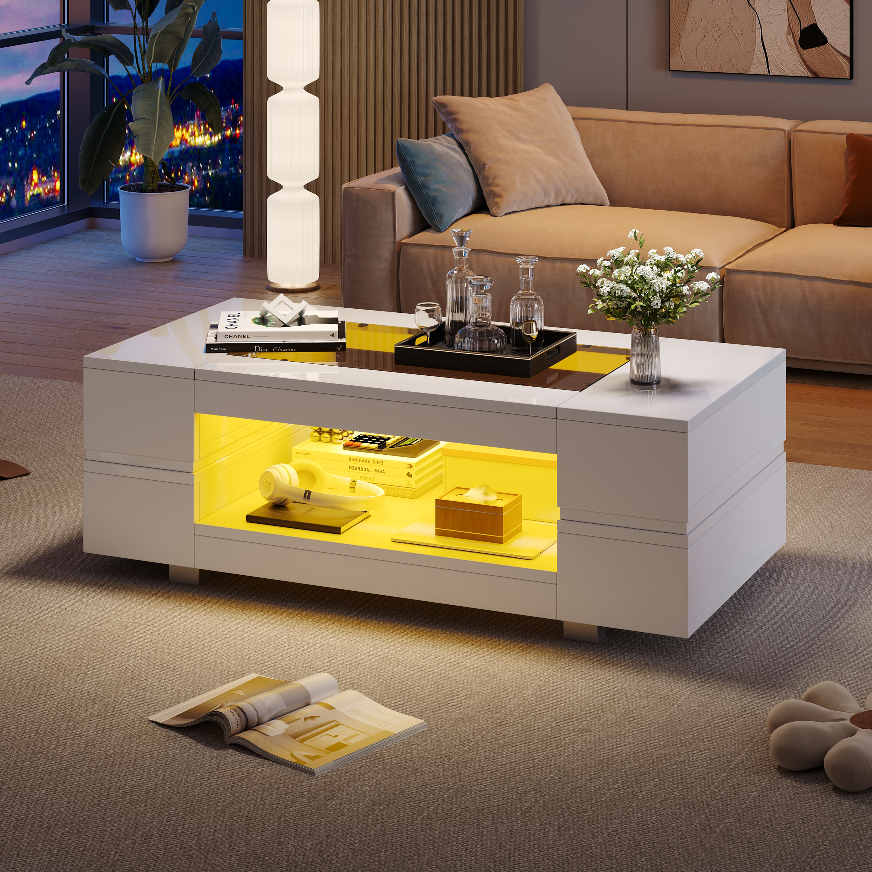 White LED Coffee Table With Bluetooth App Control, Coffee Table, Sofa Table, Living Room Table, Suitable For Party, Office, Living Room 5
