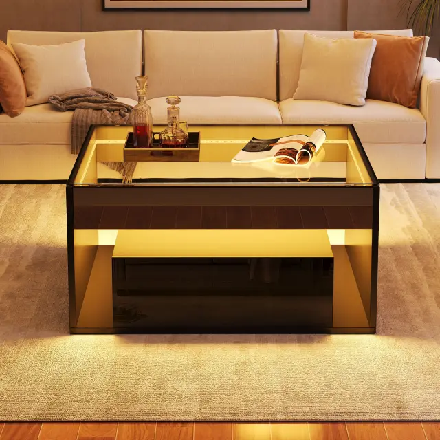 Couchtisch mit LED-Beleuchtung und zwei Schubladen