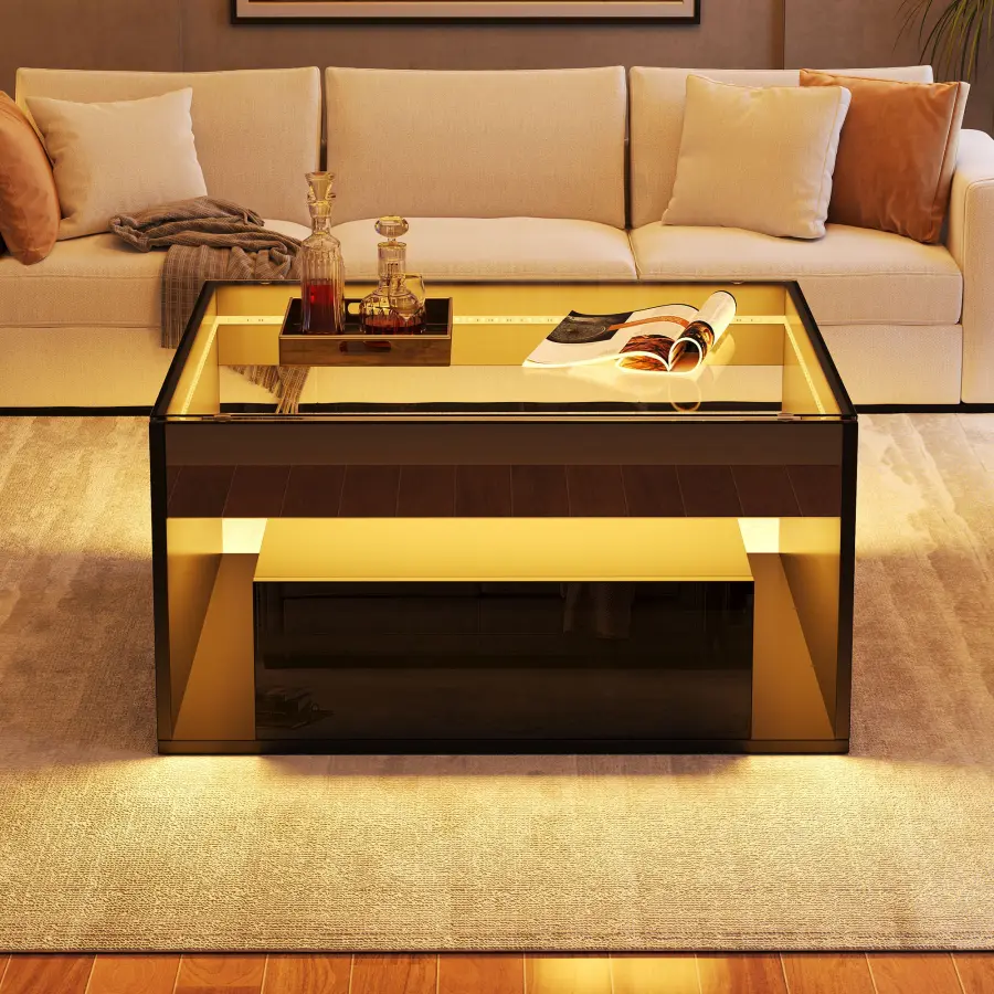 Couchtisch mit LED-Beleuchtung und zwei Schubladen