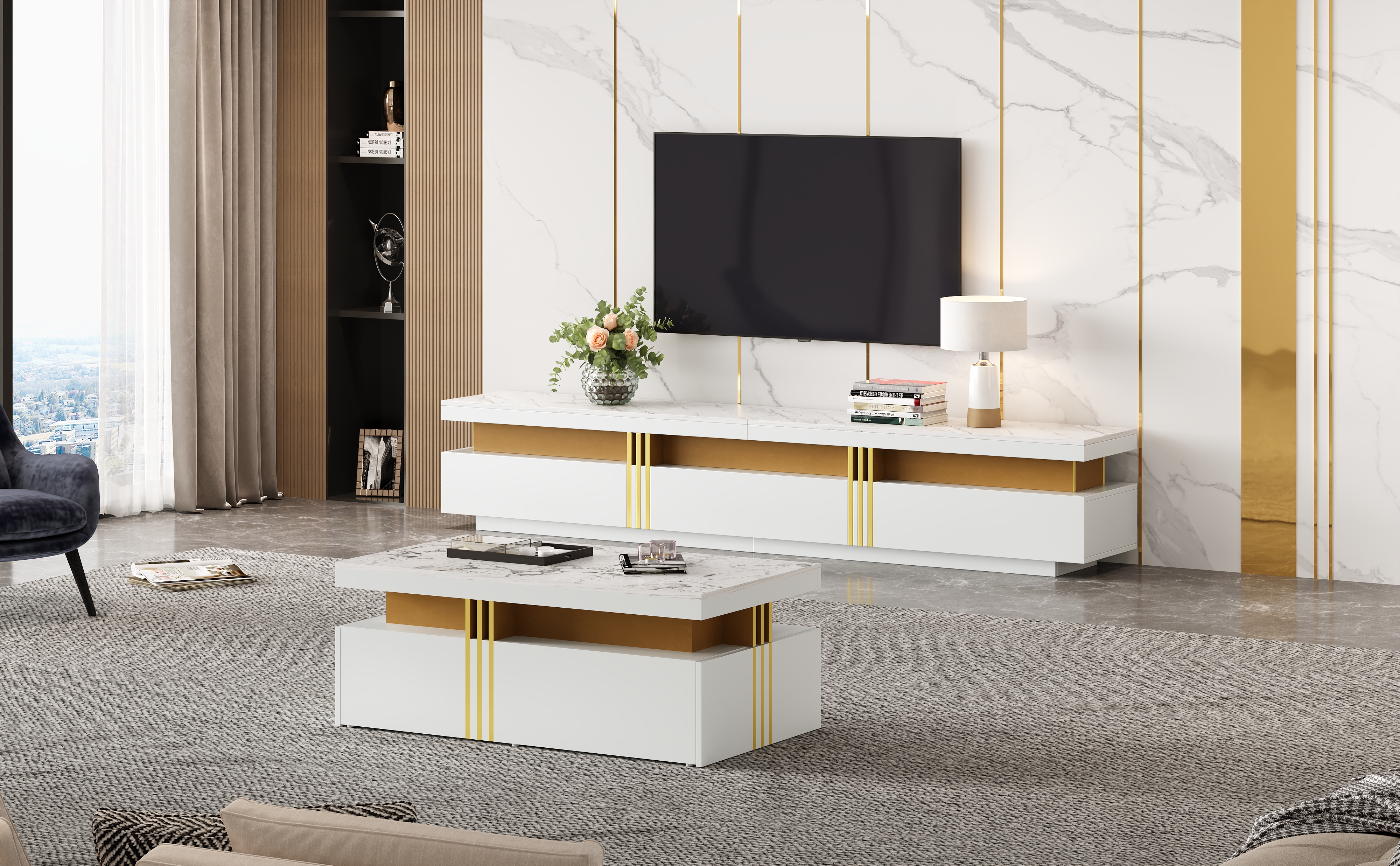 Ensemble de placard TV blanc, ensemble de placard de salon, meuble TV table basse â Image 2