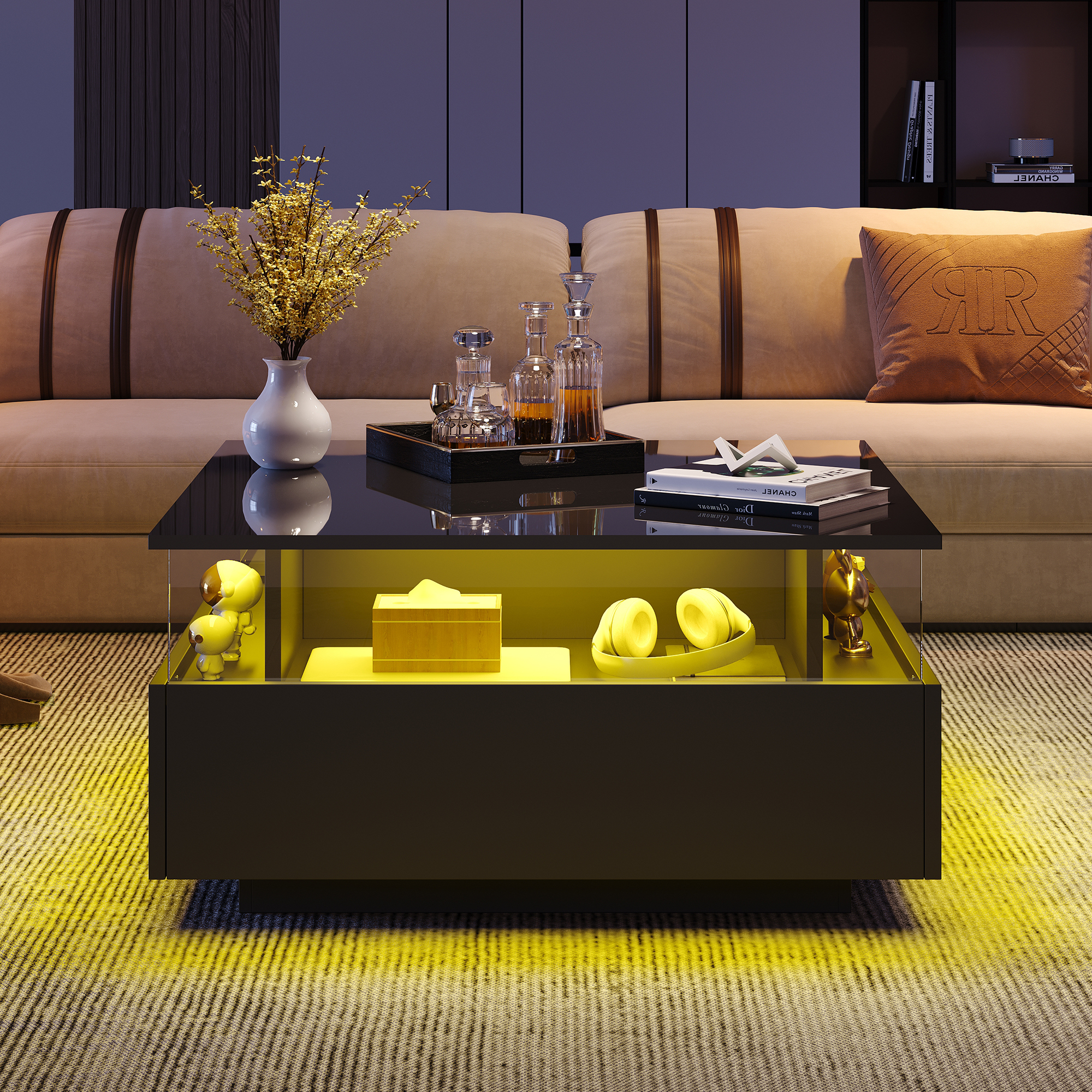 Modern High-gloss LED Coffee Table, With 2 Drawers And Transparent Display Area Load Capacity Up To 30 Kg, Ideal For Stylish Living Rooms 3