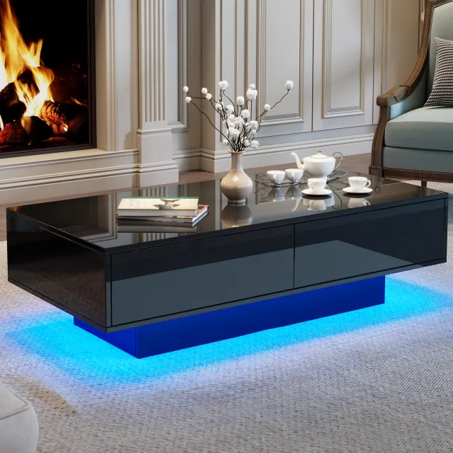 Eleganter Couchtisch mit LED-Beleuchtung Schwarz Hochglanz