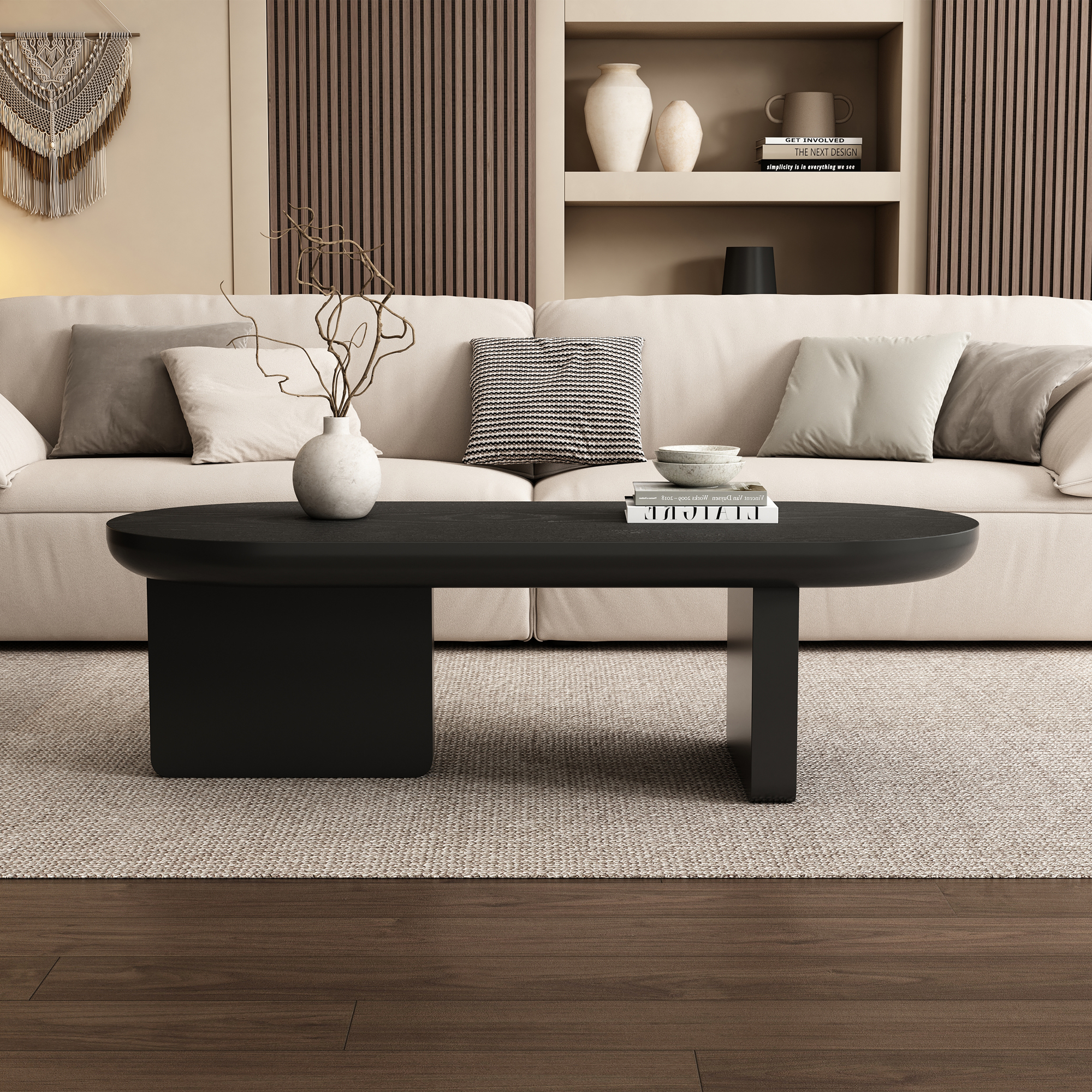 N625P300081S Black Modern Minimalist Coffee Table, Living Room Table, Spray Paintable, Oval Table, Sofa Table, Side Table, Coffee Table, Leisure Table