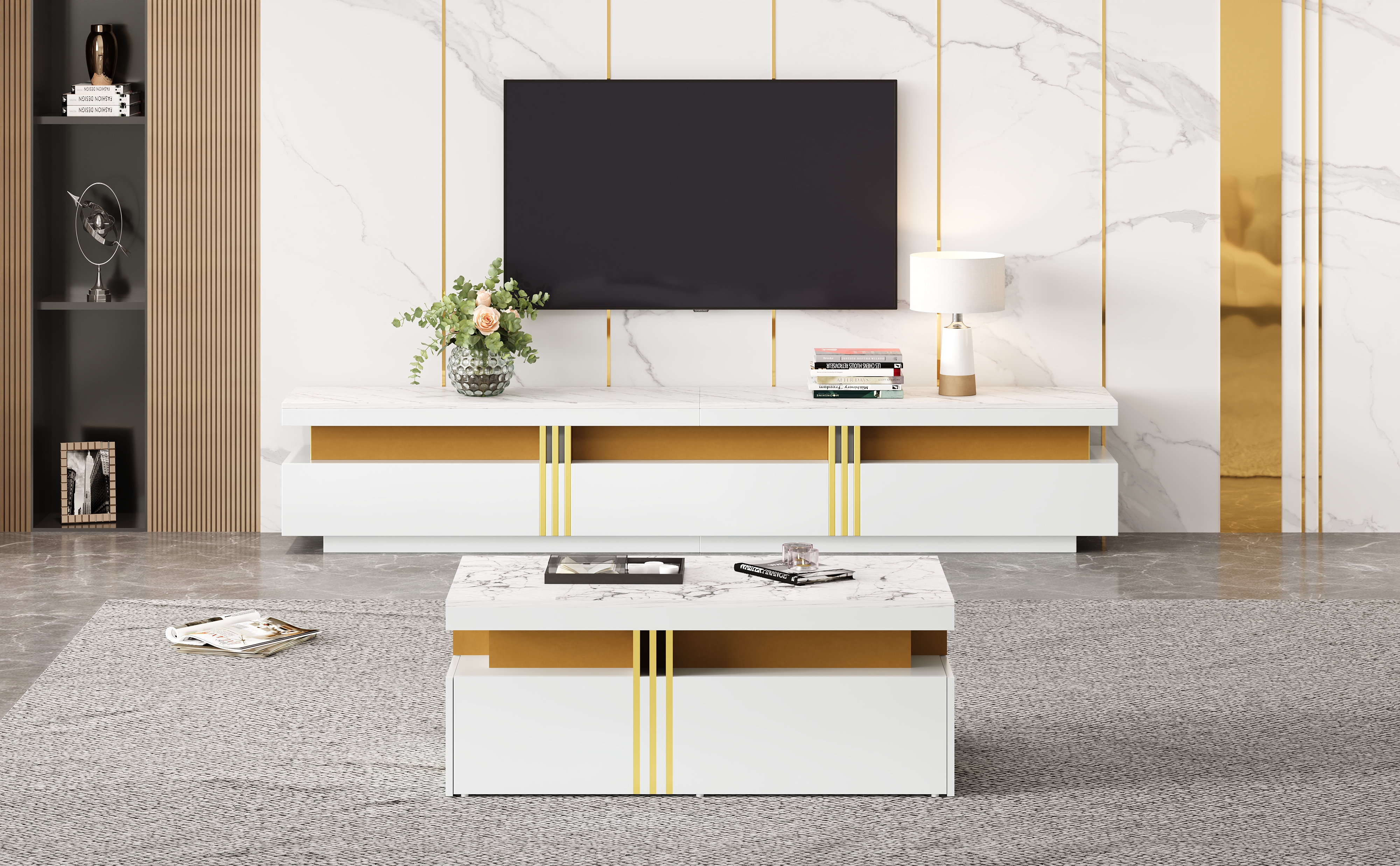 Ensemble de placard TV blanc, ensemble de placard de salon, meuble TV table basse â Image 5