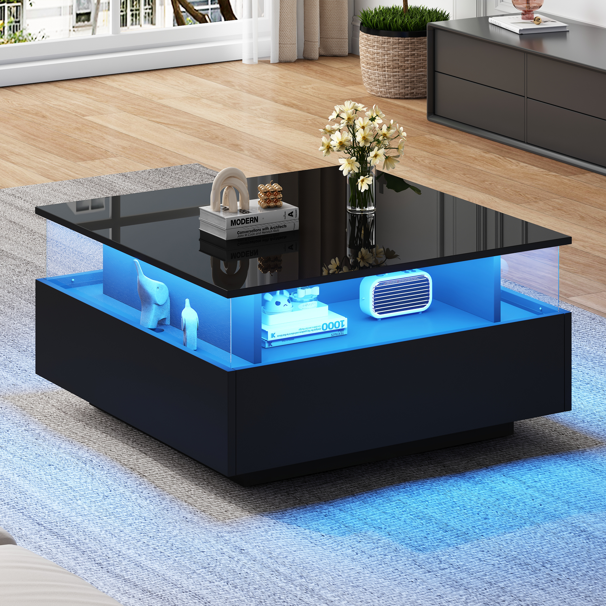 Modern High-gloss LED Coffee Table, With 2 Drawers And Transparent Display Area Load Capacity Up To 30 Kg, Ideal For Stylish Living Rooms 4