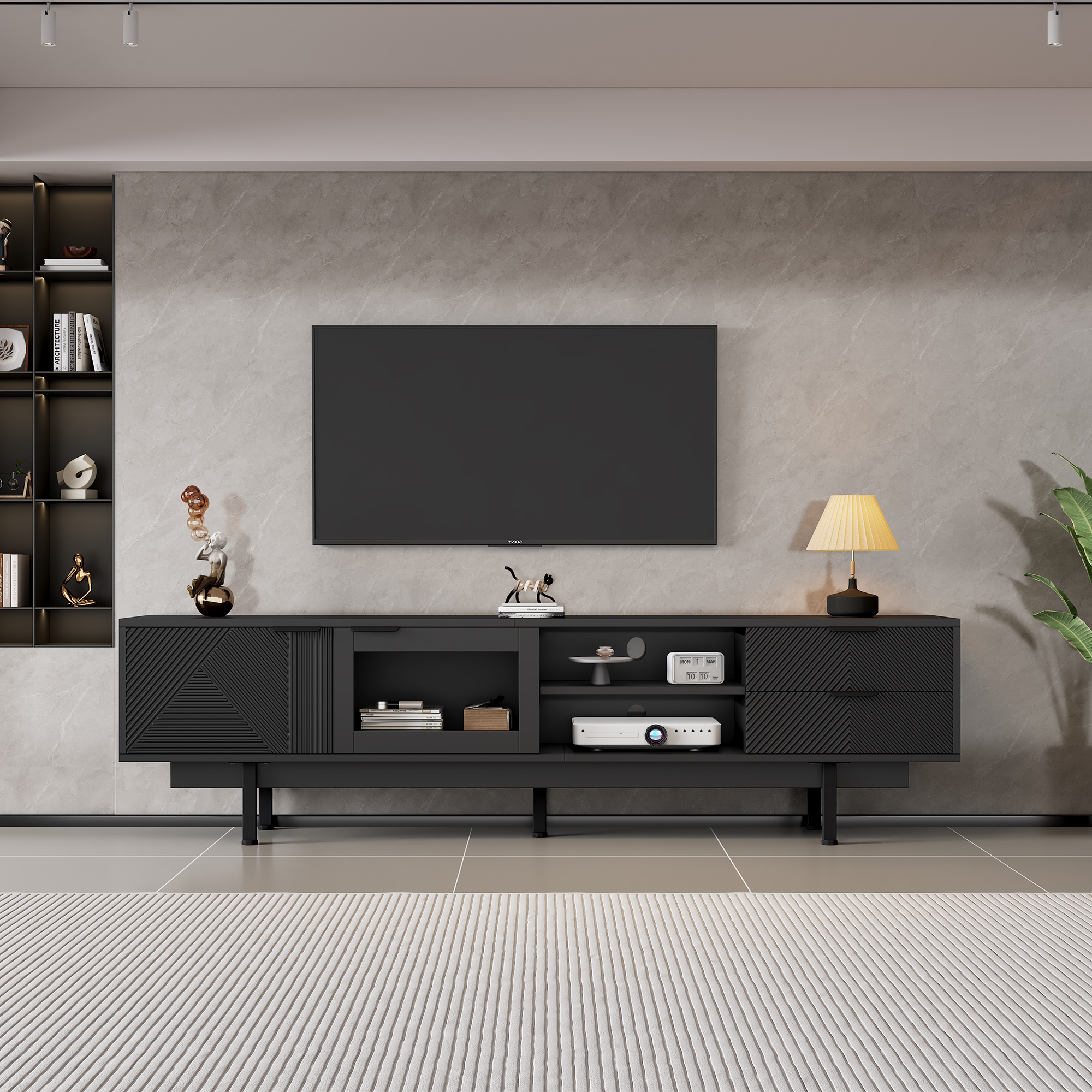 Modern, Simple TV Cabinet, Lowboard With 2 Doors And 2 Drawers, TV Stand With Ample Storage Space, Living Room Cabinet With A Total Load Capacity Of 45 Kg, Suitable For 80-inch TVs,