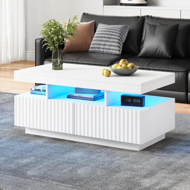 Couchtisch mit LED-Beleuchtung und zwei Schubladen