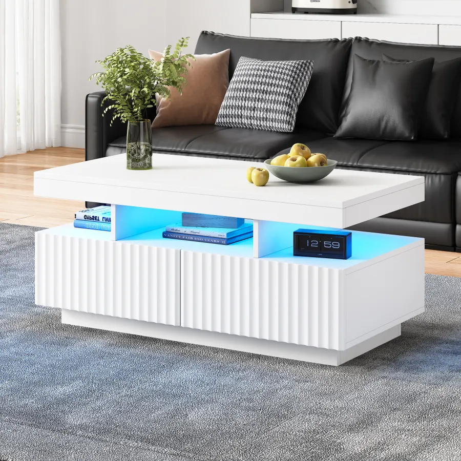 Couchtisch mit LED-Beleuchtung und zwei Schubladen