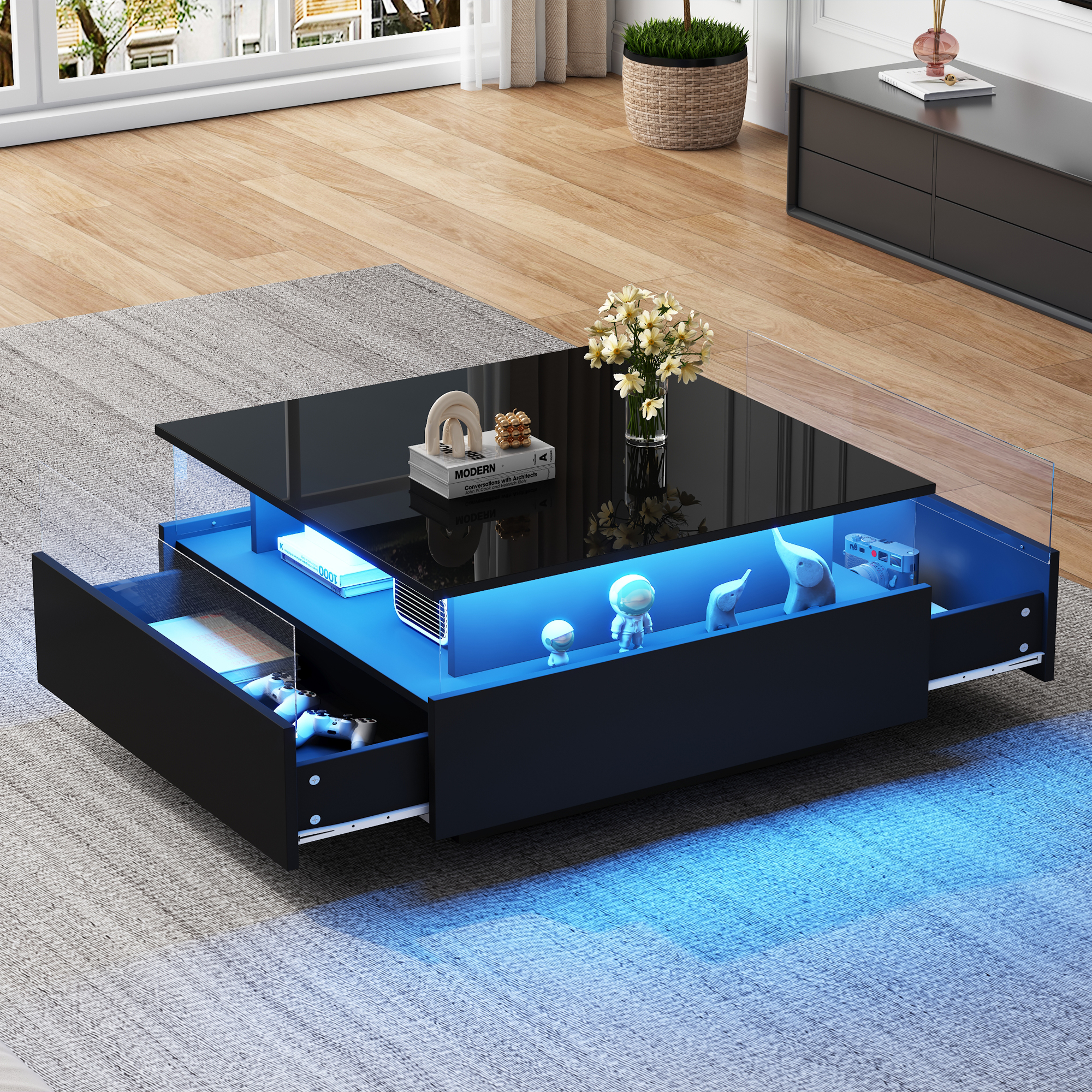 Modern High-gloss LED Coffee Table, With 2 Drawers And Transparent Display Area Load Capacity Up To 30 Kg, Ideal For Stylish Living Rooms 5