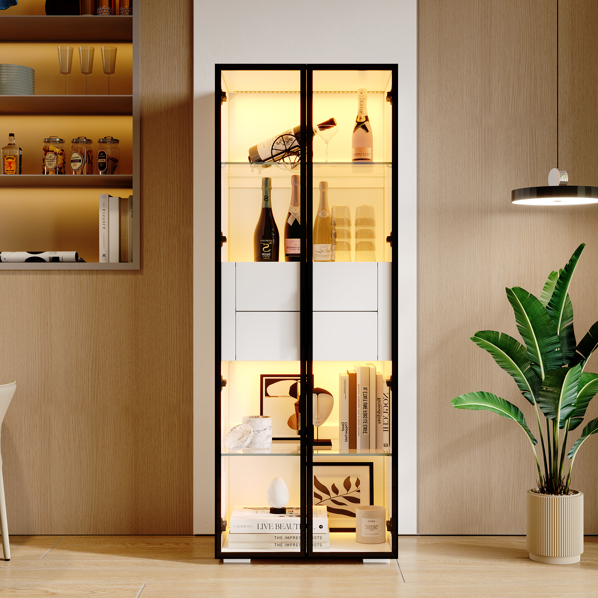 60x40x160cm Wardrobe Tempered Glass Showcase Door Storage