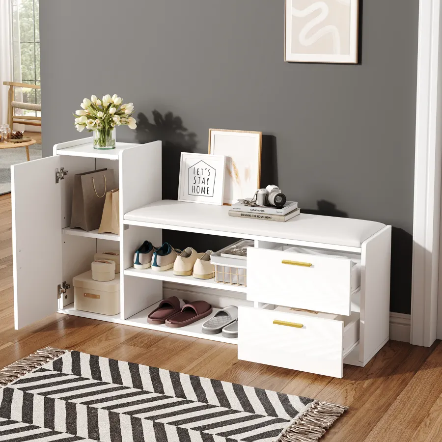 128x30x68cm Shoe Cabinet Shoe Rack With 2 Drawers 1 Cabinet