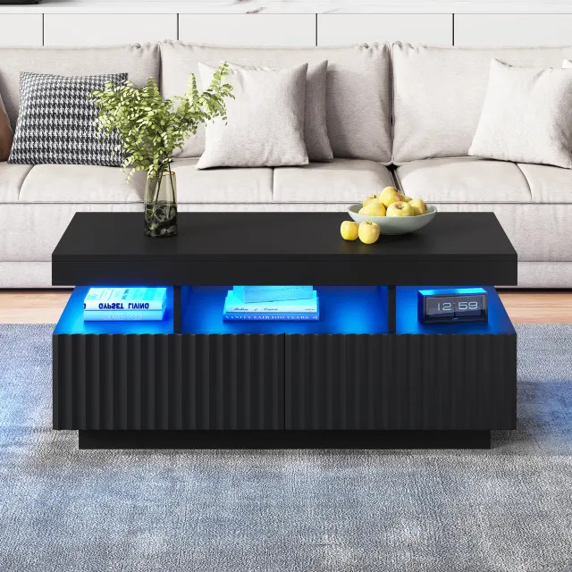 Couchtisch mit LED und zwei Schubladen