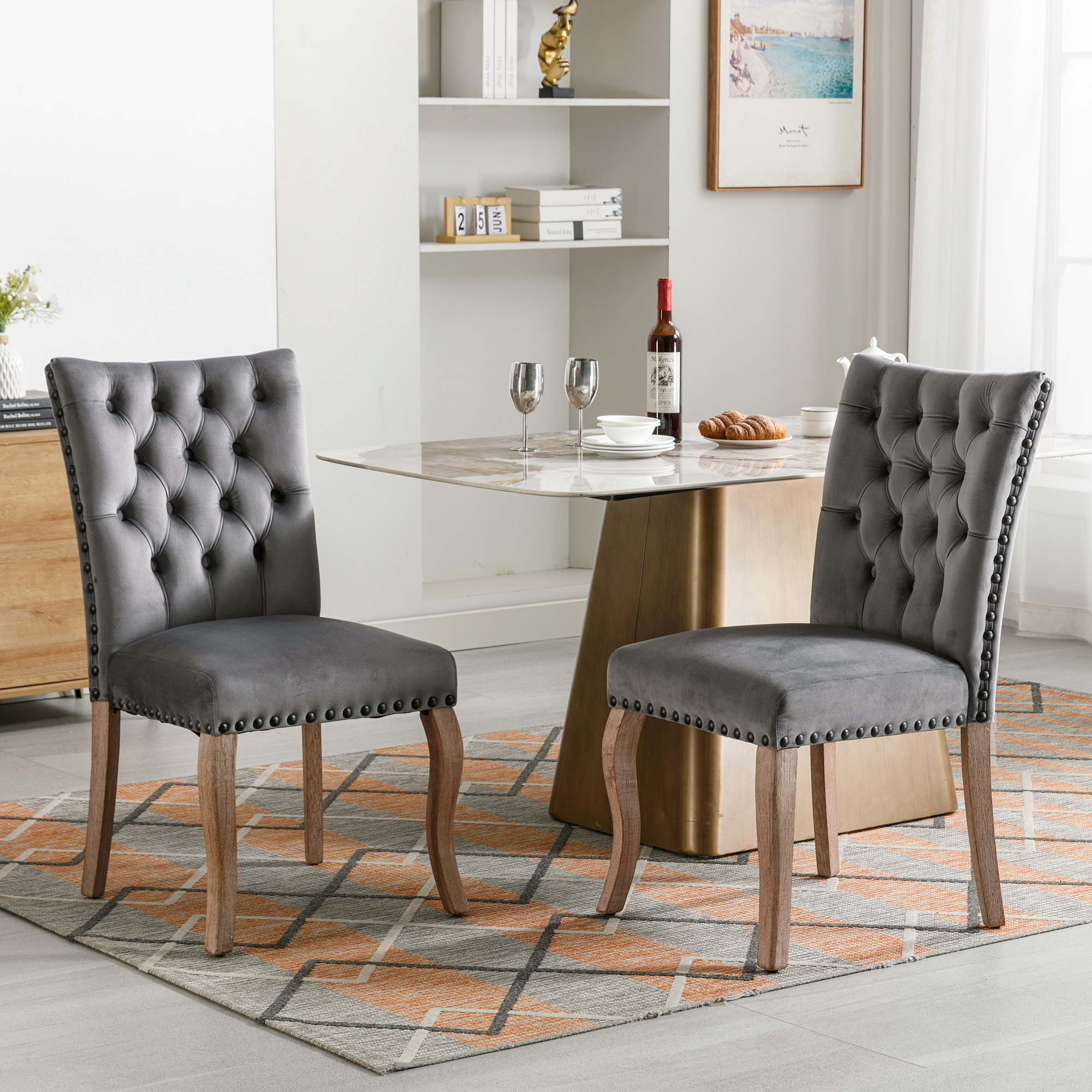Dining Chair Kitchen Chair Living Room Chair With Unique Door Clamp On The Back, 2 Pieces, Upholstered Chair With Nail Head Occupation, Legs Made Of S