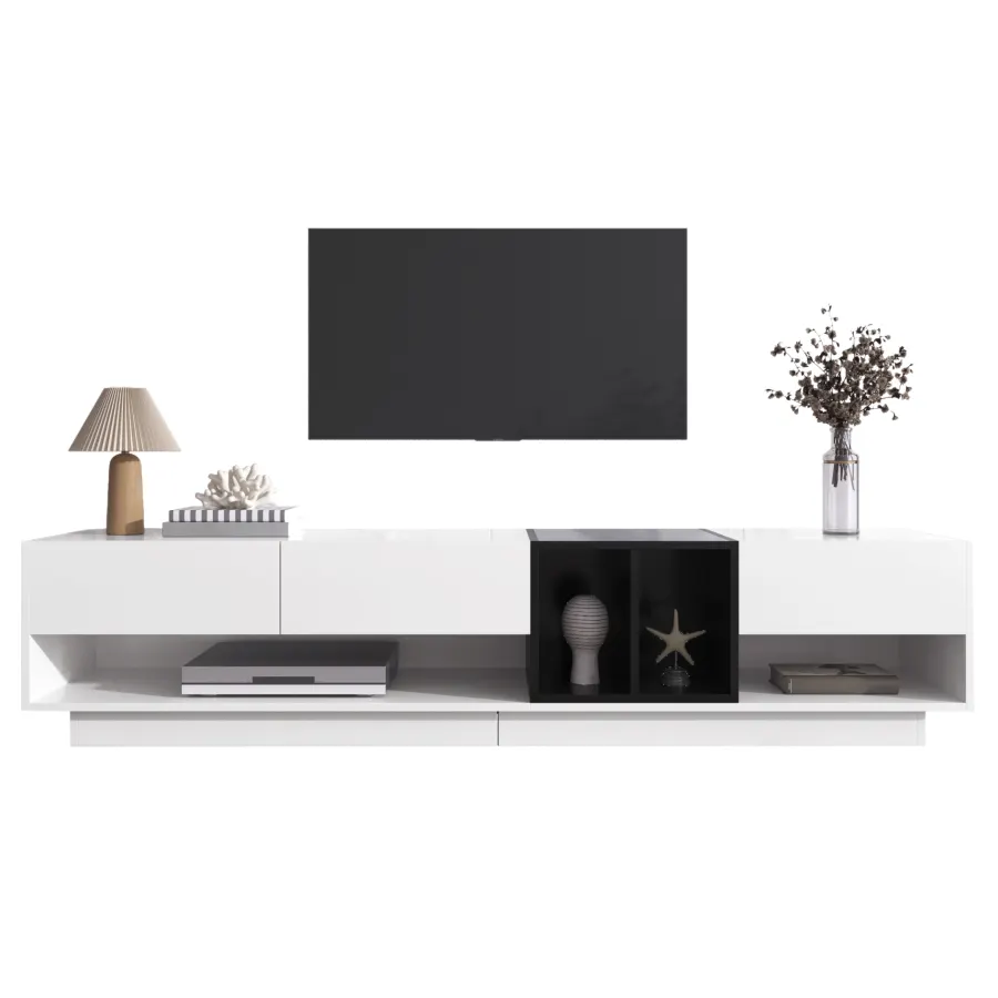 TV Cabinet Lowboard Combination In High-gloss White And Black. Color-b