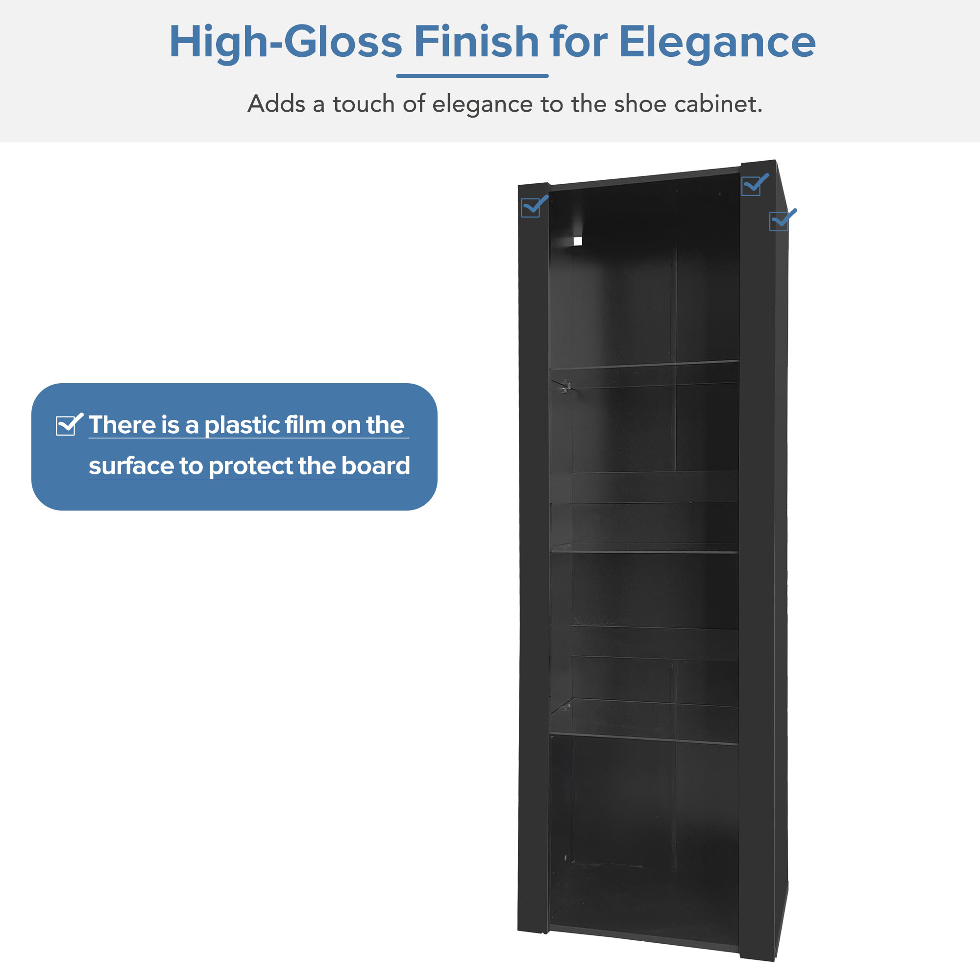 Black High-Gloss Display Cabinet With LED Lighting, 3 Glass Shelves, 55 X 38 X 166 Cm  Display Case, Freestanding Cabinet, Tall Cabinet, Storage Cabinet - photo 2