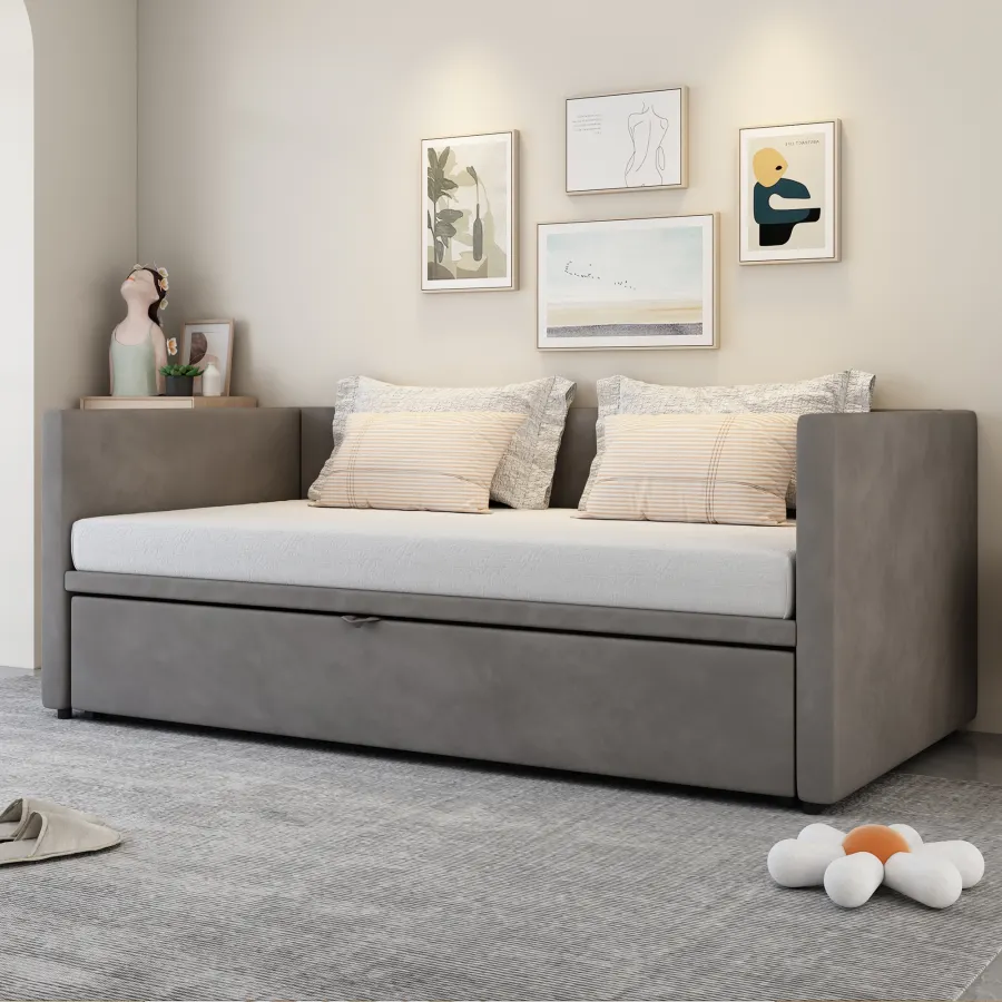 Upholstered Bed Pull-Out Sofa Bed 90 180x200 Cm With Slatted Frames