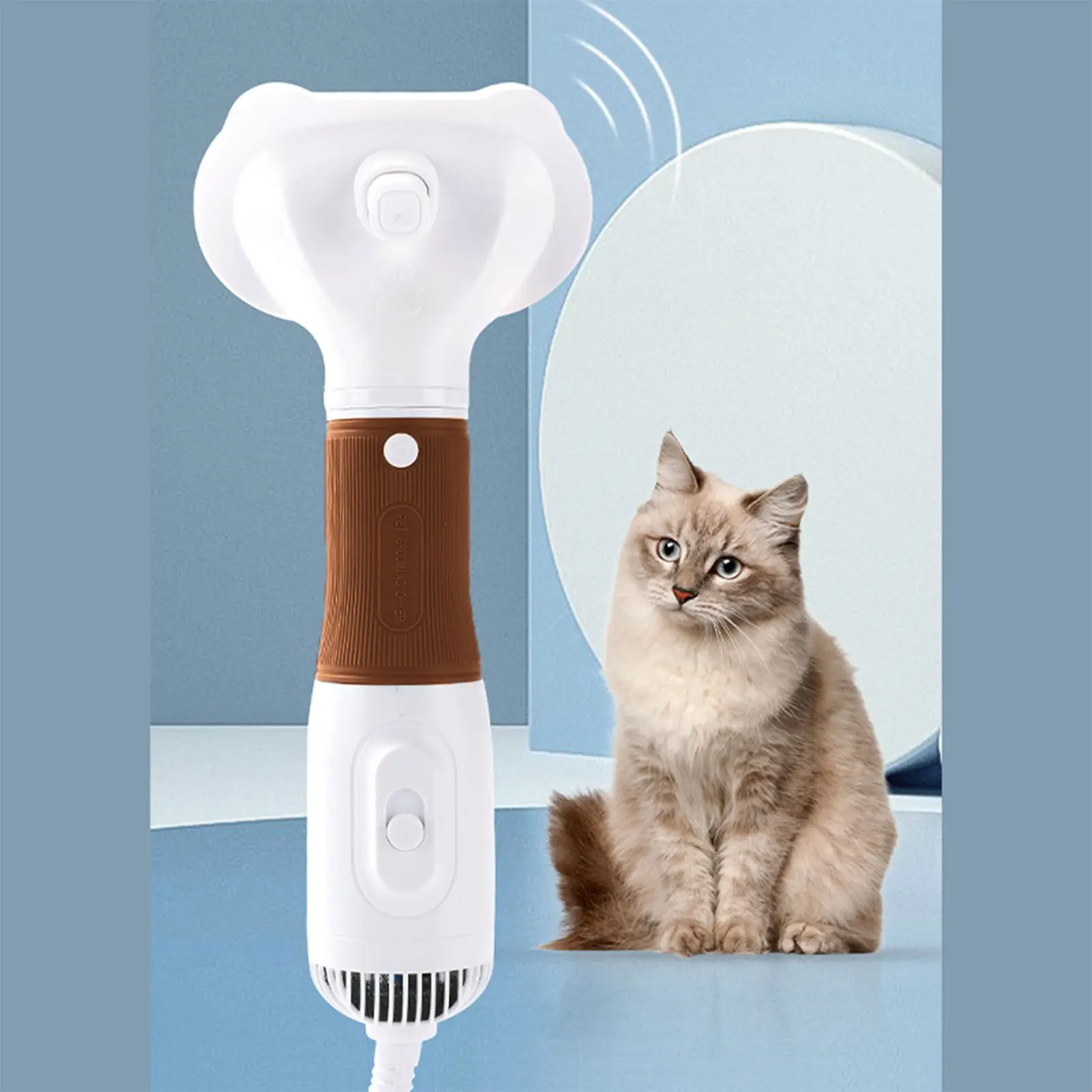 Pet Hair Dryer With Slicker Brush Low Noise 600W 3 Temperature Adjustable 3 In 1 Grooming Dog Blow Dryer For Cats Coffee