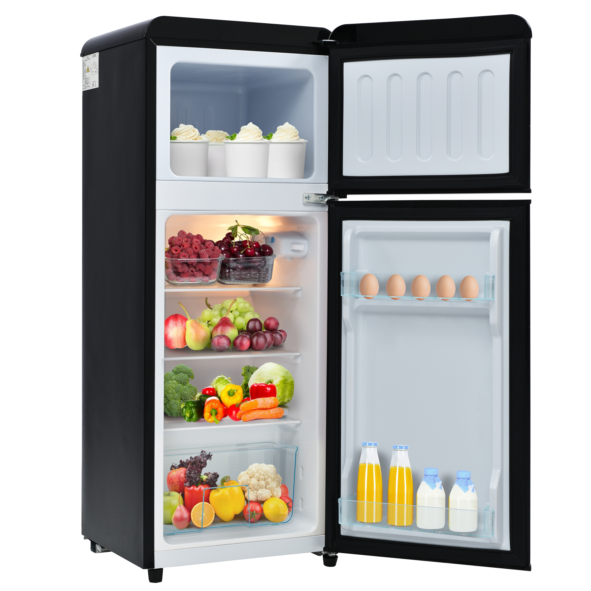 Retro Fridge-freezer, 105.5 Cm High, 41 Cm Wide, Two-door, 92-liter Total Capacity, With 28-liter Freezer Capacity. 116 KWhyear,  LED Light. Energy Cl