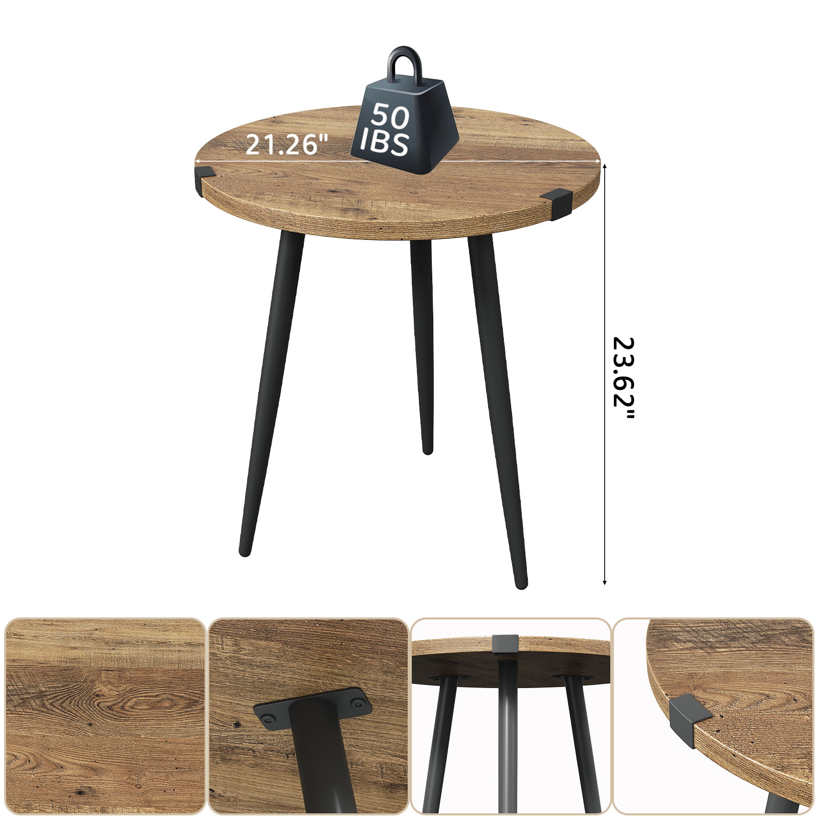 23.6 Inch Round Coffee Table Mid Century Modern End Table For Living Room Home Office Easy Assembly Oak 5