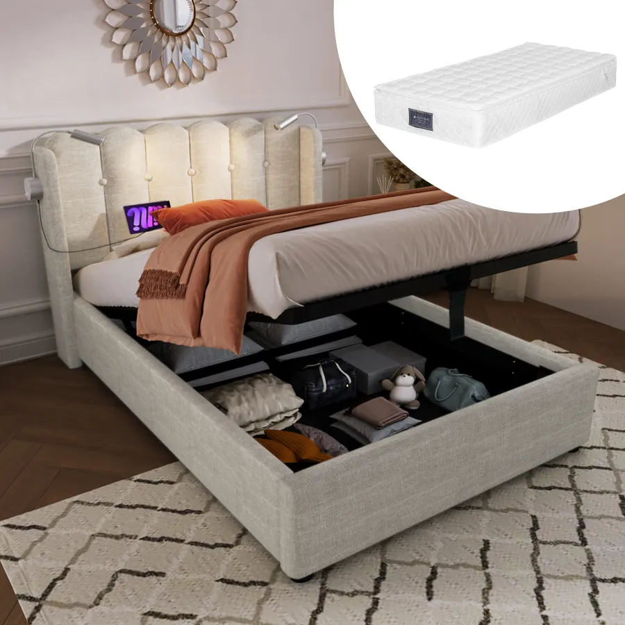 Upholstered Bed Single Bed Reading Light With Charging Function Head P