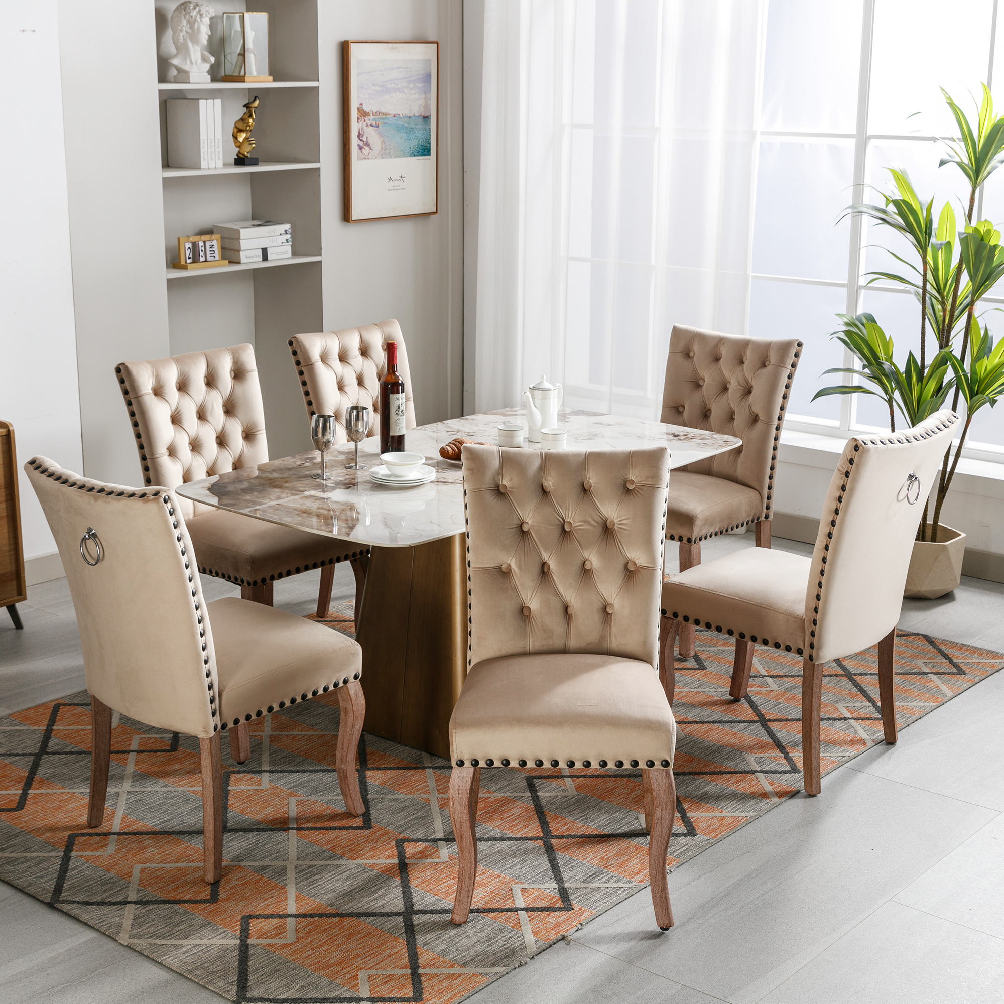 Dining Chair Kitchen Chair Living Room Chair With Unique Door Clamp On The Back, 6 Pieces, Upholstered Chair With Nail Head Occupation, Legs Made Of S