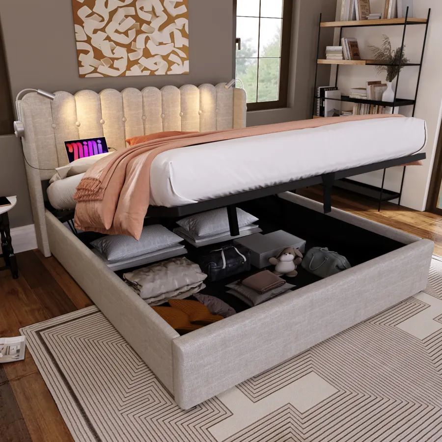 Upholstered Bed Double Bed Reading Light With Charging Function Head P