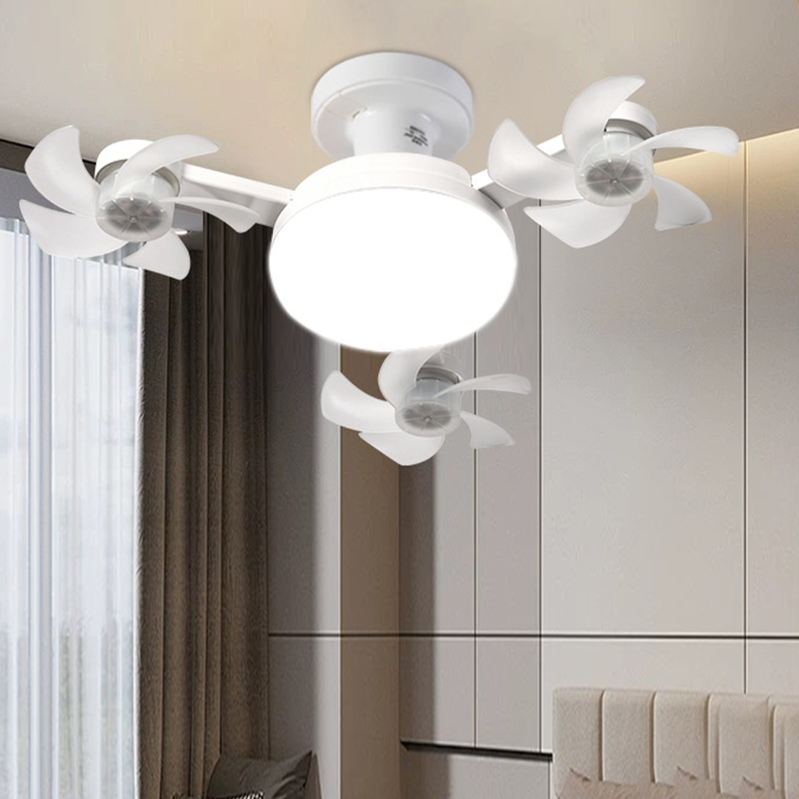 Ceiling Fan With Light And Remote E26 E27 3 Speeds 3 Colors 2 Timers Quiet Foldable Modern LED Fan Light For Living Room Bedroom 3 Heads