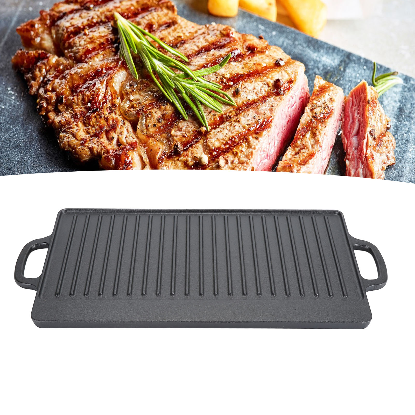 Cast Iron Rectangular Grill Multipurpose Safe Large Space Double Sided Double Ears Cast Iron Griddle For BBQ Gas Grill 50x23x2cm / 19.7x9.1x0.8in 680d465b Cae0 460b 886c Ccbd998b0782