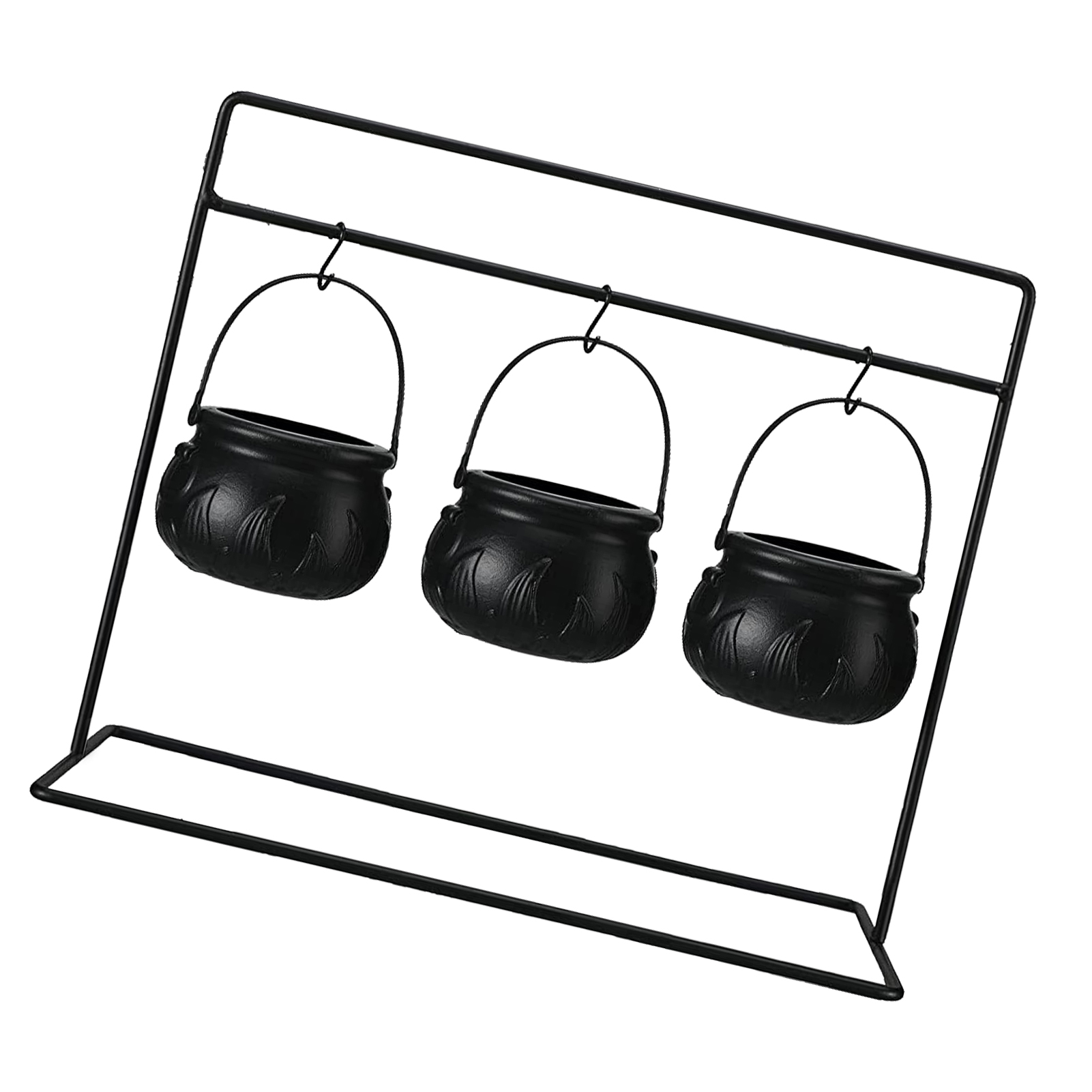 3 Witches Cauldron Serving Bowls On Rack Black Plastic Candy Bucket Cauldron For Indoor Outdoor Home Kitchen Decoration