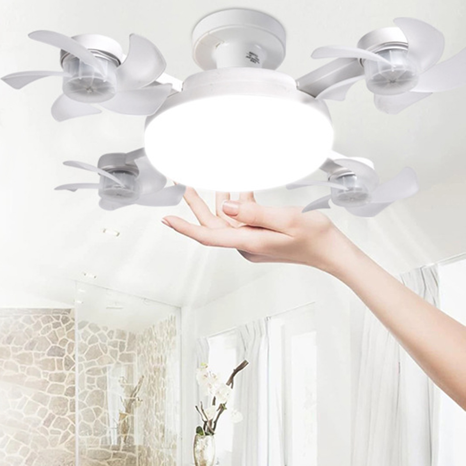 Ceiling Fan With Light And Remote E26 E27 3 Speeds 3 Colors 2 Timers Quiet Foldable Modern LED Fan Light For Living Room Bedroom 4 Heads 4