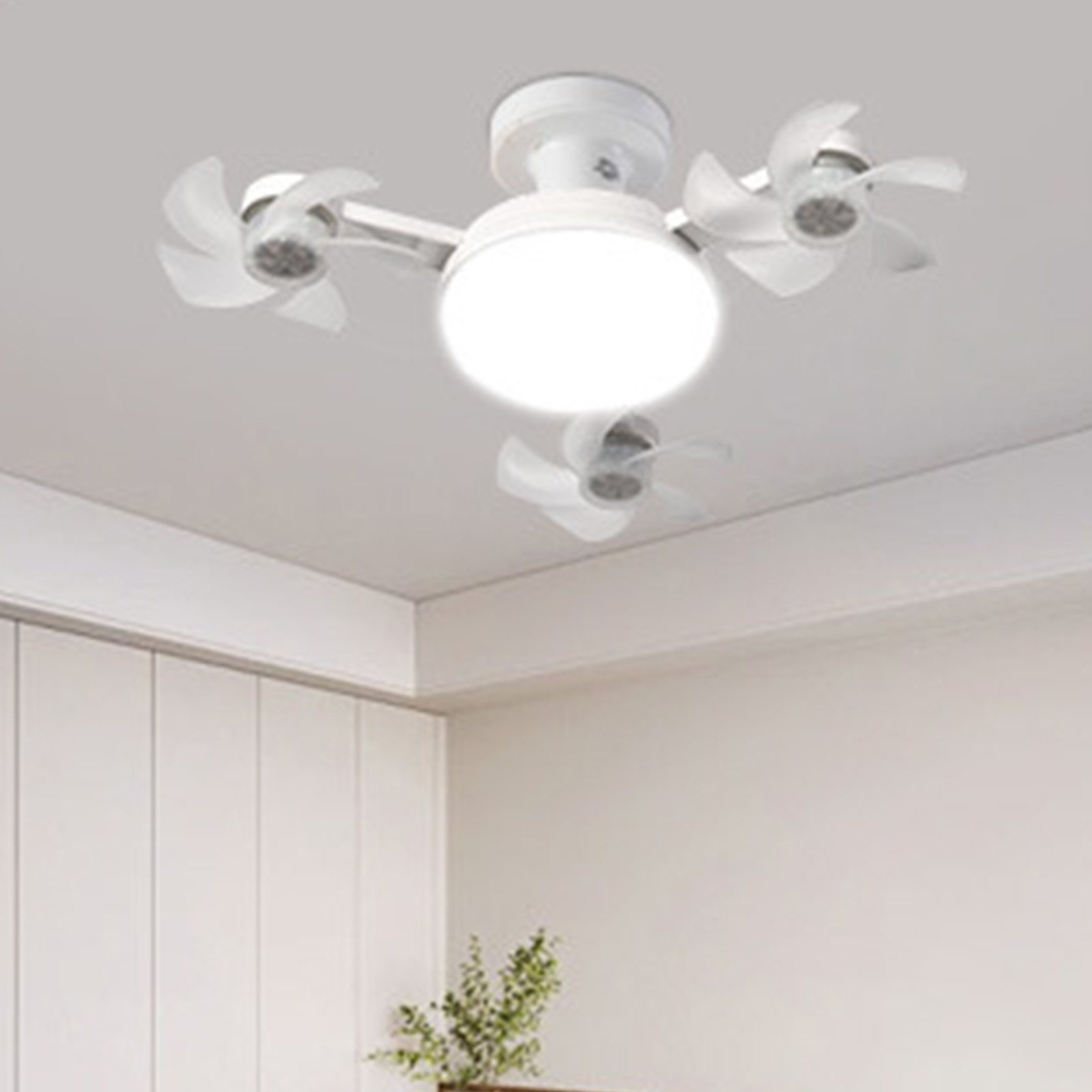 Ceiling Fan With Light And Remote E26 E27 3 Speeds 3 Colors 2 Timers Quiet Foldable Modern LED Fan Light For Living Room Bedroom 3 Heads 4