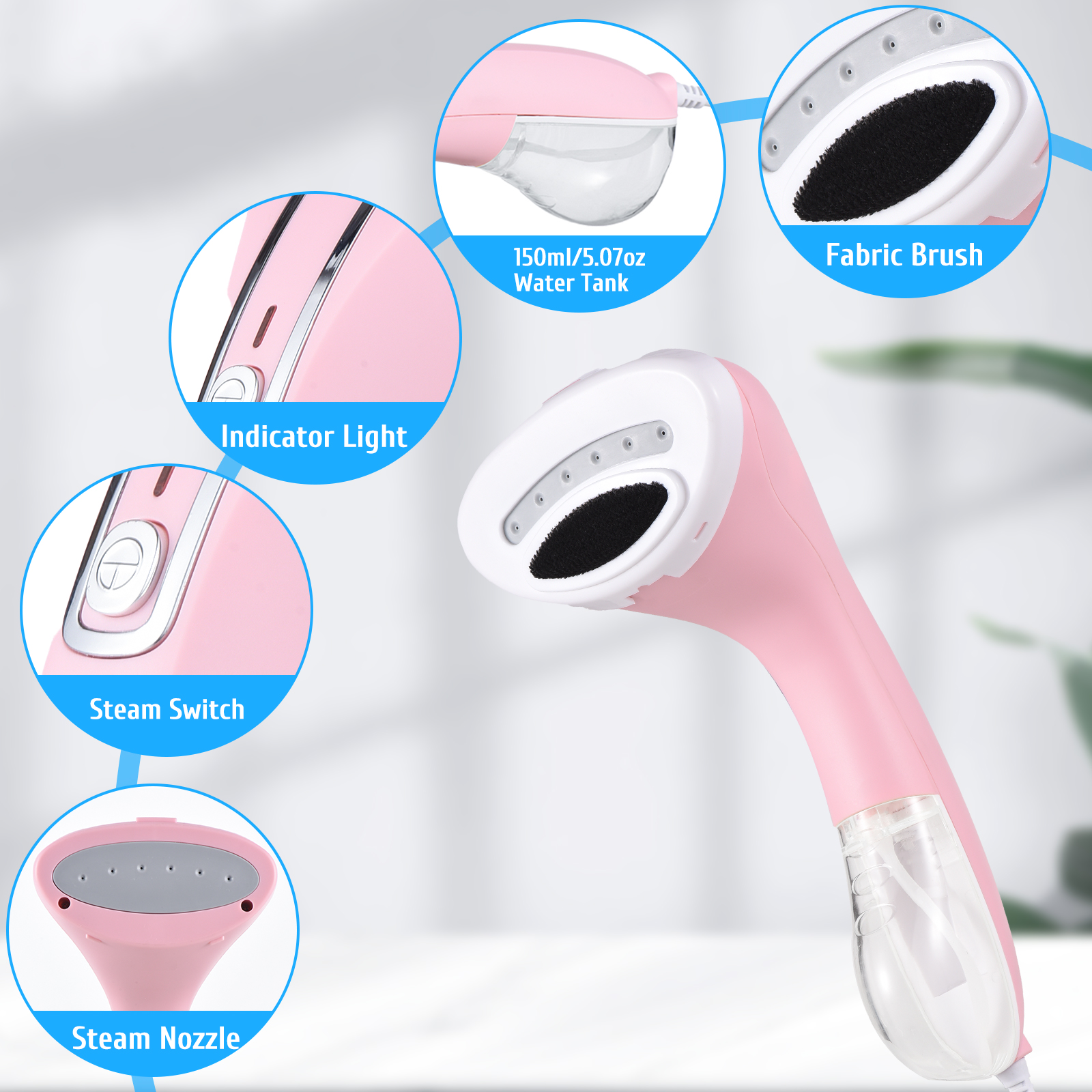 Steamer For Clothes 1100W Powerful 20s Fast Heat-up Handheld Garment Steamer 150ml Detachable Water Tank Portable Wrinkle Remover Steam Iron Works On 