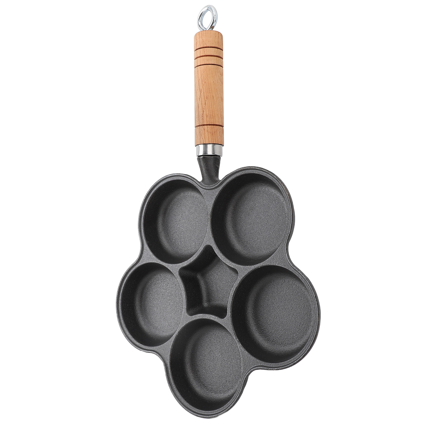 Cast Iron 5 Hole Egg Frying Pan Fast Heating Thick Bottom Heavy Duty Breakfast Pan For Gas Stove Induction Cooker