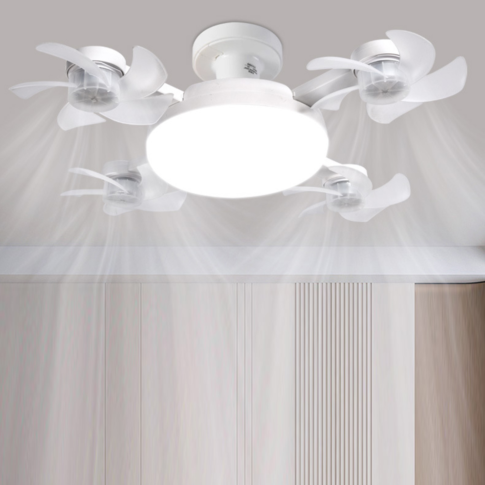Ceiling Fan With Light And Remote E26 E27 3 Speeds 3 Colors 2 Timers Quiet Foldable Modern LED Fan Light For Living Room Bedroom 4 Heads 5