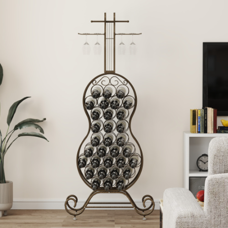 Cello Shape Wine Rack Freestanding Bottle Holder Storage Home Bar Kitchen