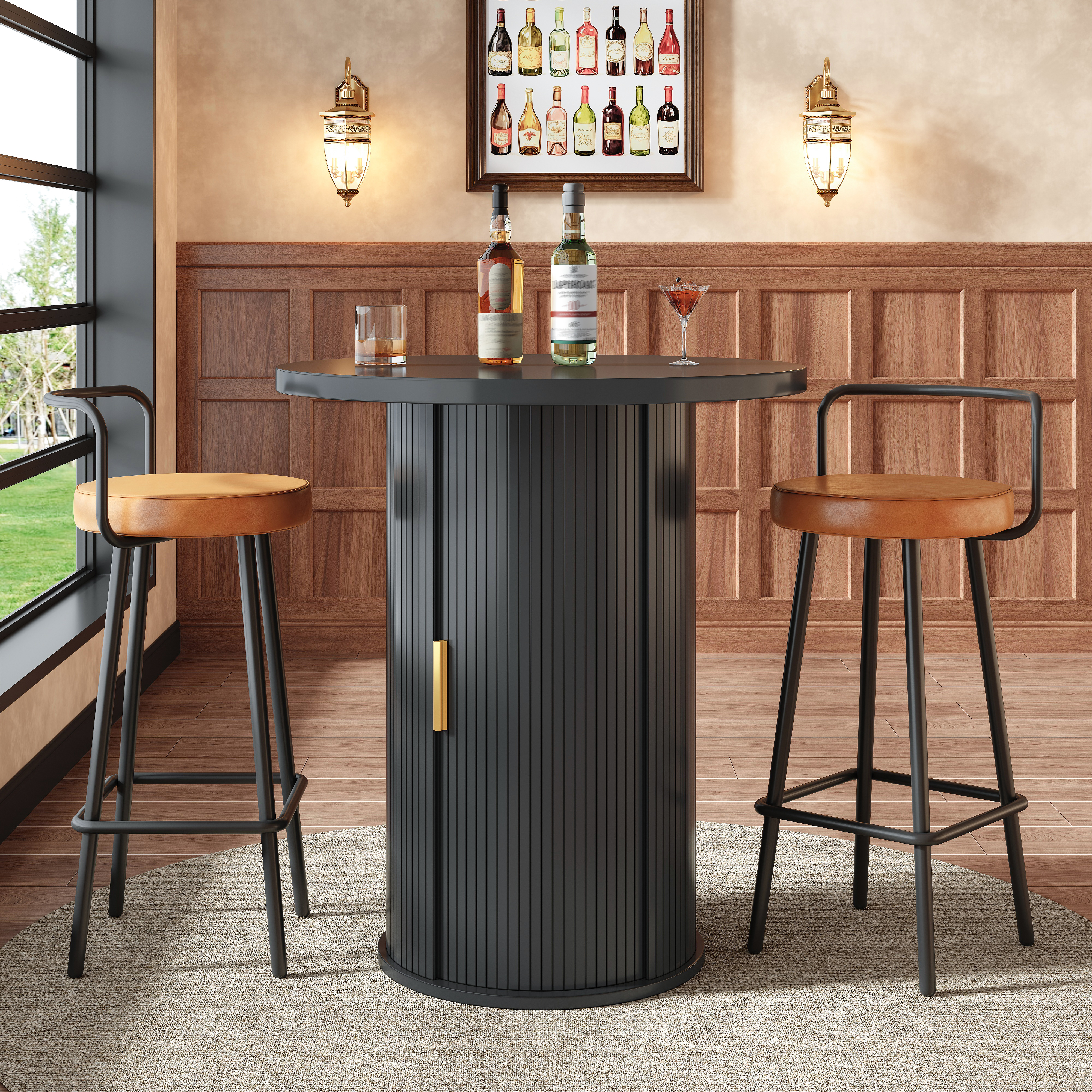 Round Bar Table With Storage, 91.6cm High Standing Cabinet, MDF Wood Look, Load — image 2