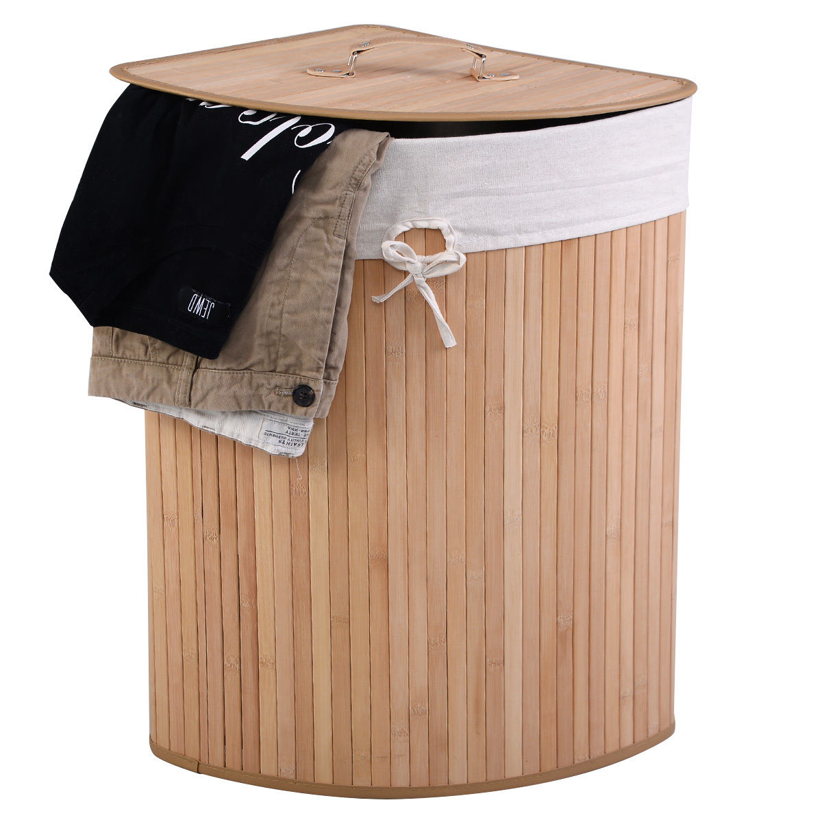 Corner Bamboo Hamper Laundry Basket-Natural — foto 4