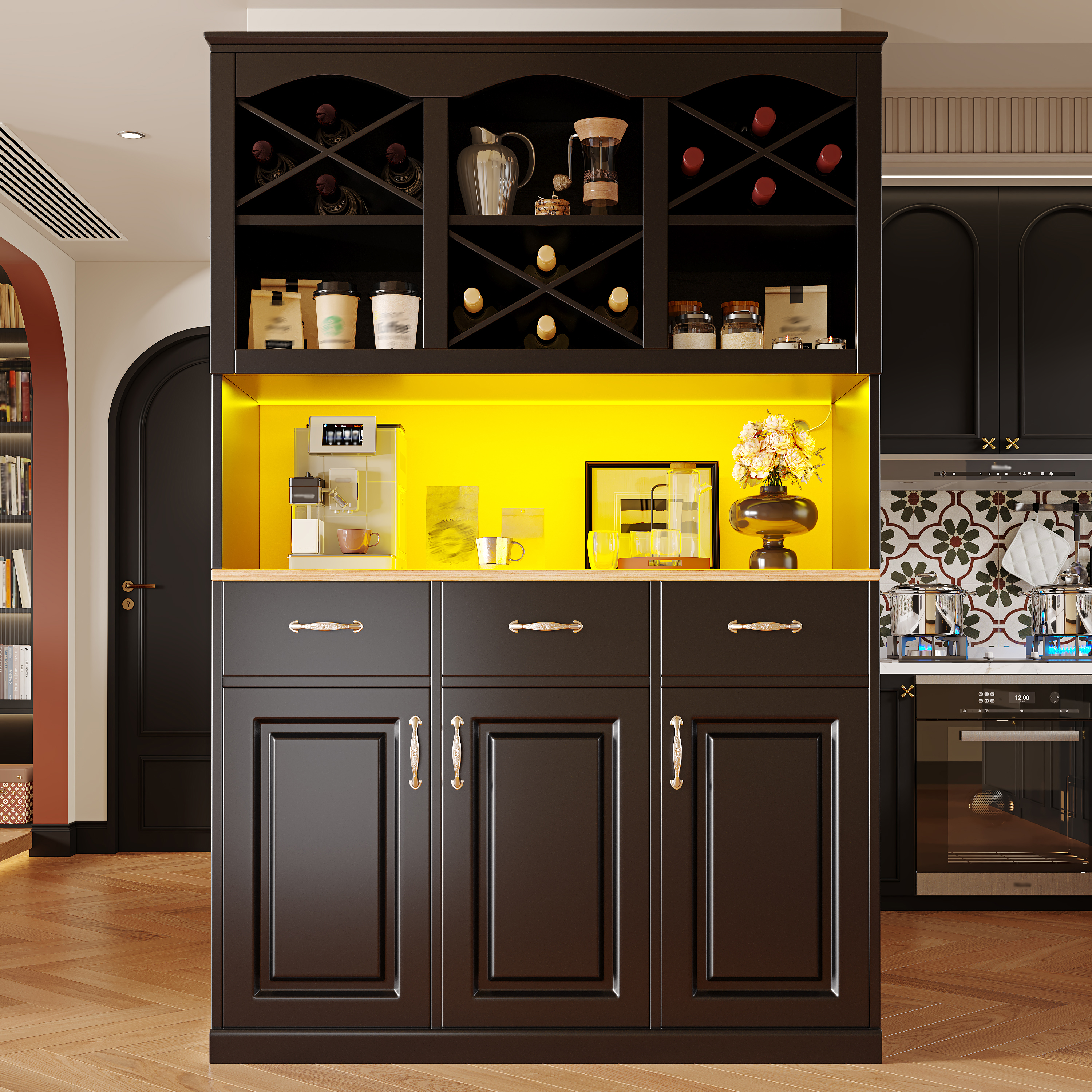 Kitchen Cabinet 120 X40 X 180 Cm Tall Buffet, Multi Purpose Snack Storage