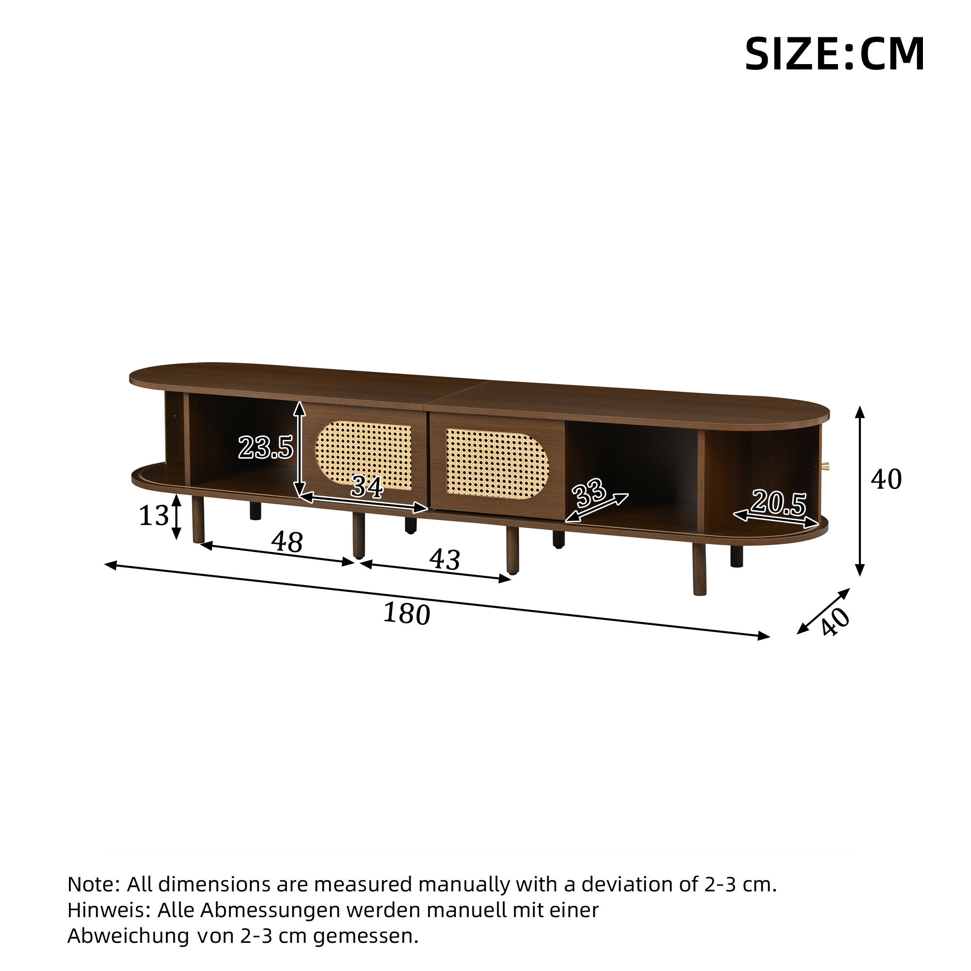180x40x40cm Oval TV Stand In Dark Walnut, Rattan Design, Two Cabinet Doors — image 4
