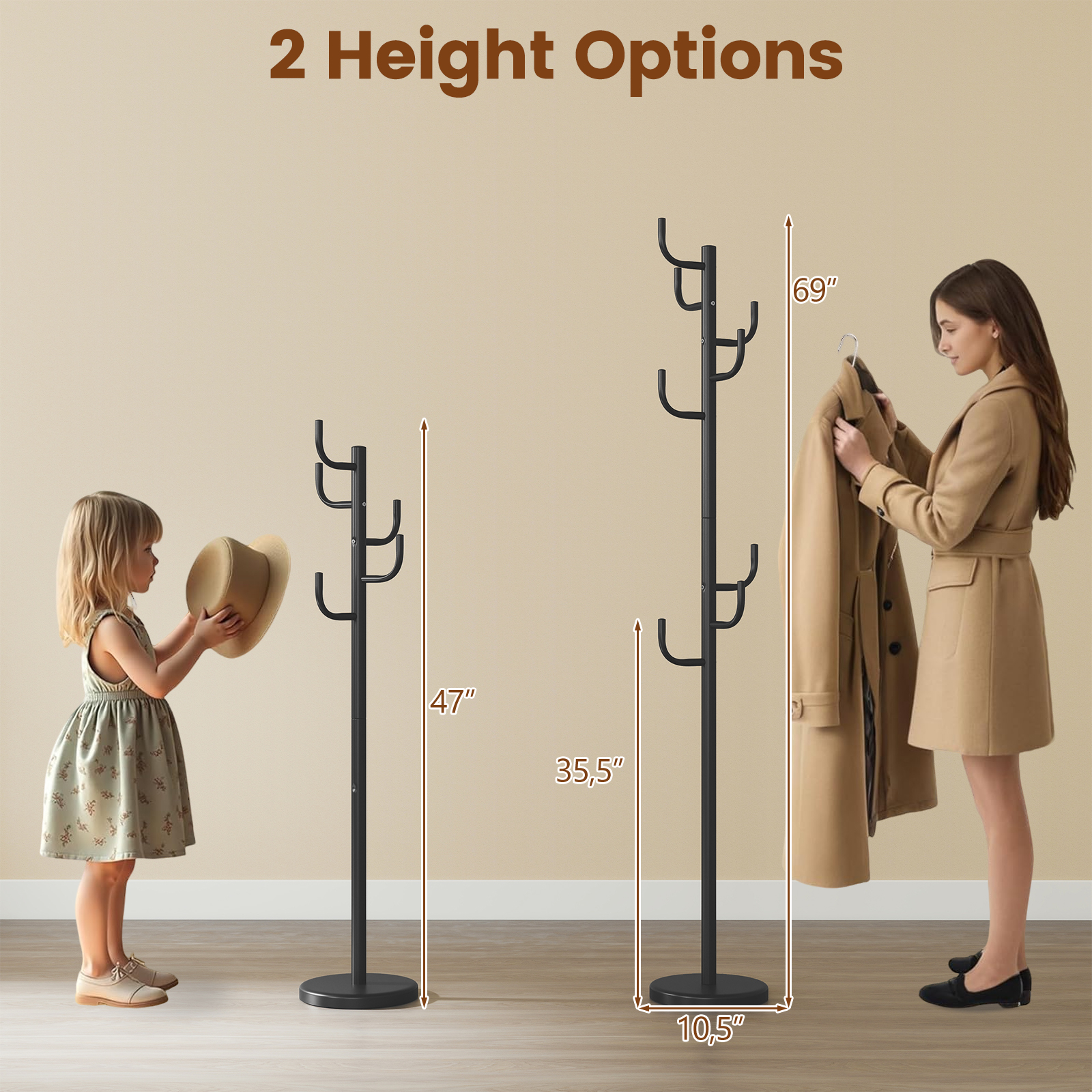Metal Coat Rack Stand With 8 Sturdy Hooks And Metal Base