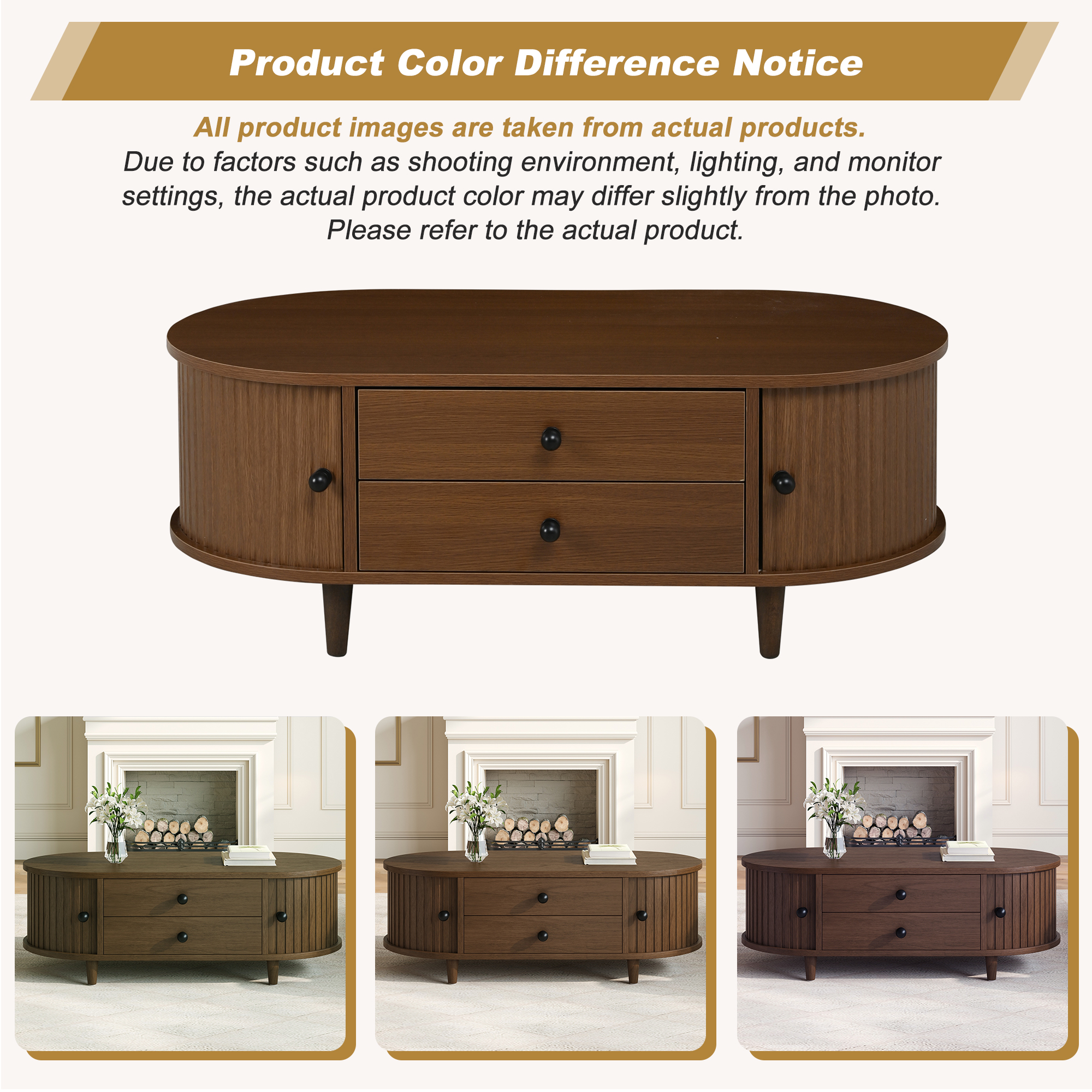 Table basse ovale avec deux portes coulissantes, coins arrondis – Image 4