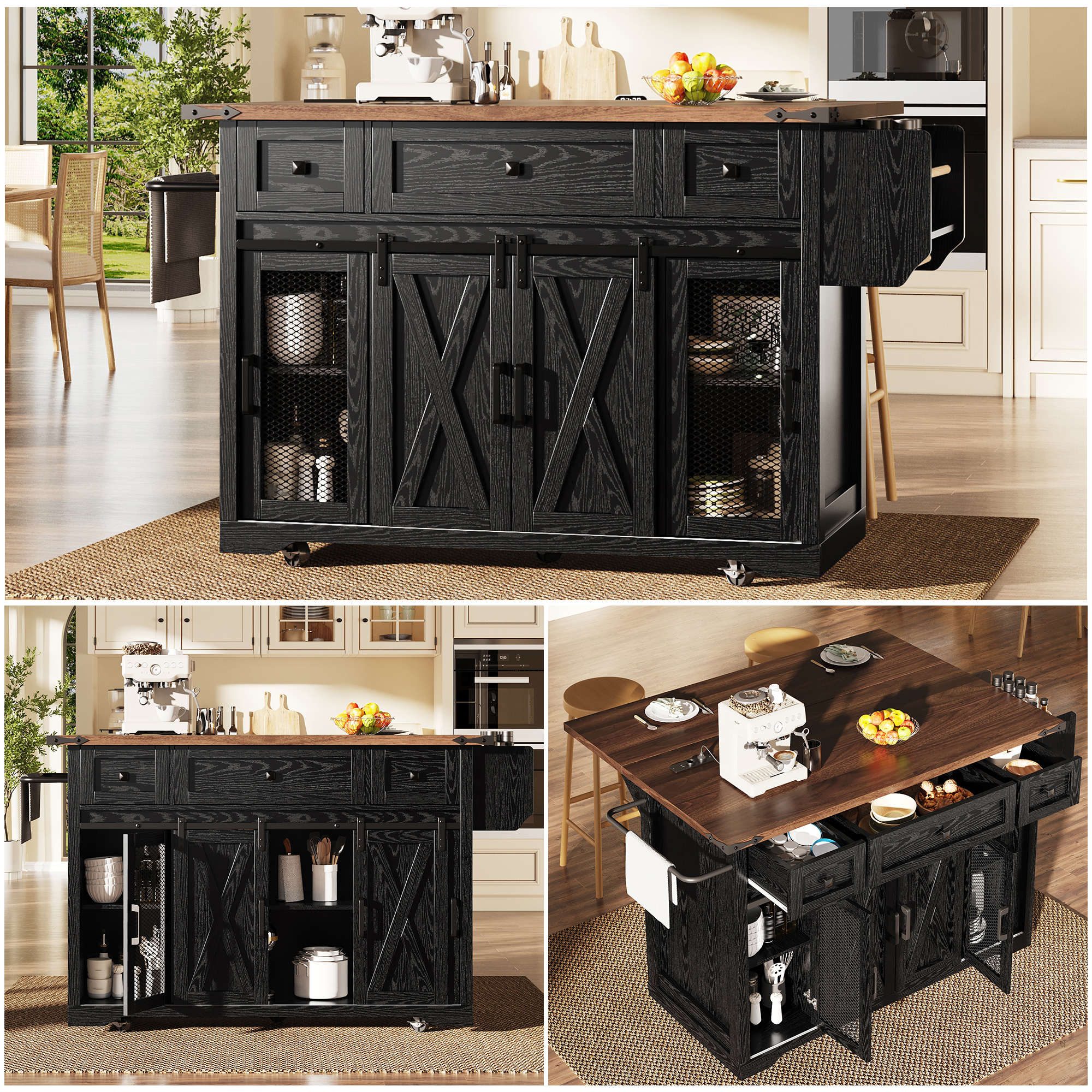 Kitchen Island Trolley With Extendable Worktop And Power Connection, 91cm — image 2