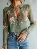 Bohemian Floral Printed Lace Blouse view 1