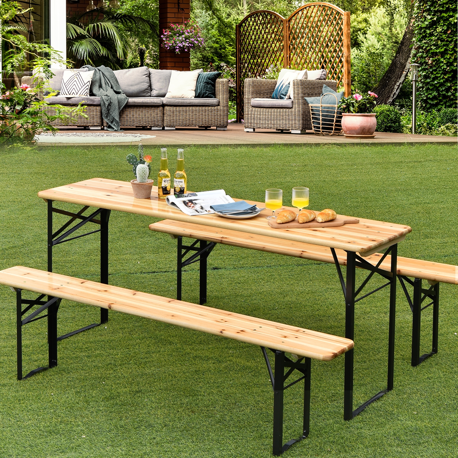 Ensemble de banc de table de pique-nique pliable en bois 3 pièces