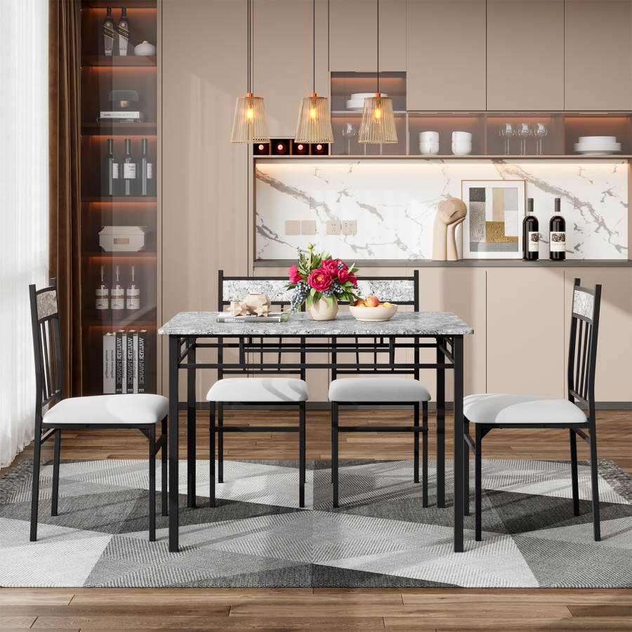 5 Pieces Faux Marble Dining Set Table With Solid Steel Frame