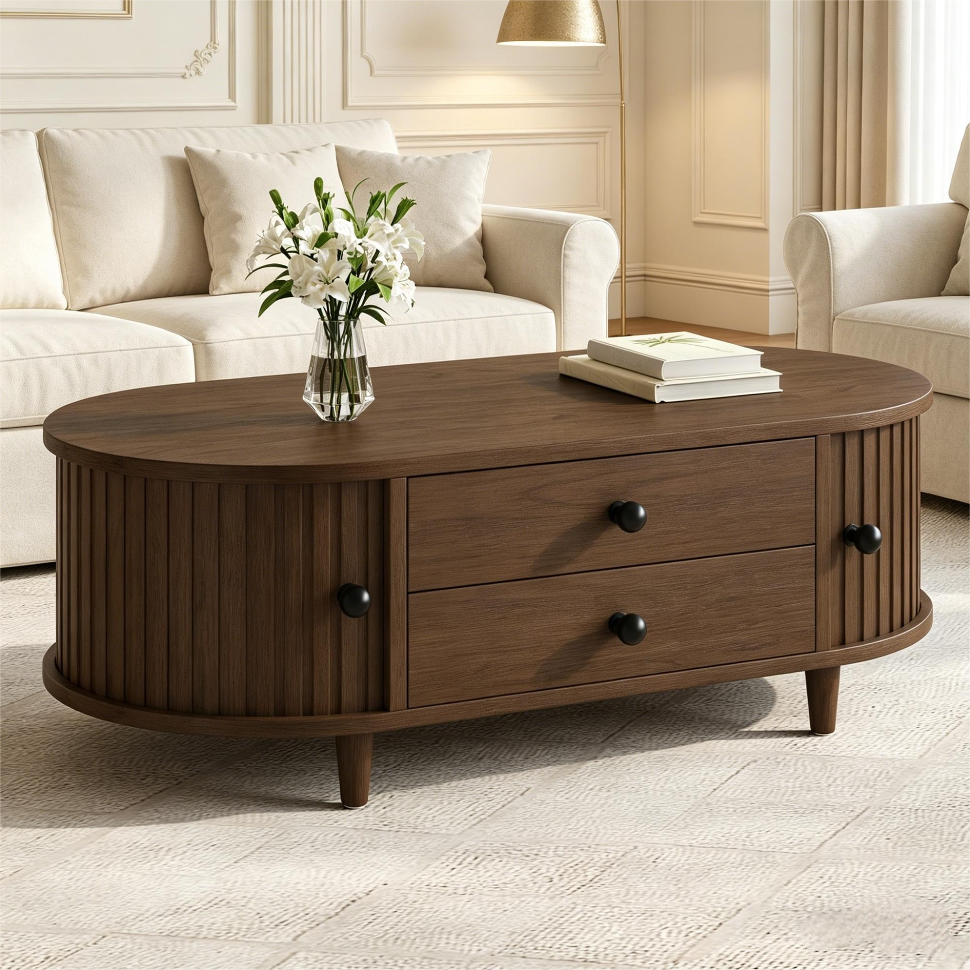Table basse ovale avec deux portes coulissantes, coins arrondis – Image 3